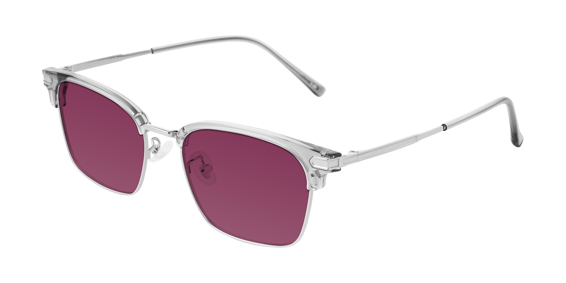 Angle of Adsule in Clear Gray/Silver with Wine Tinted Lenses