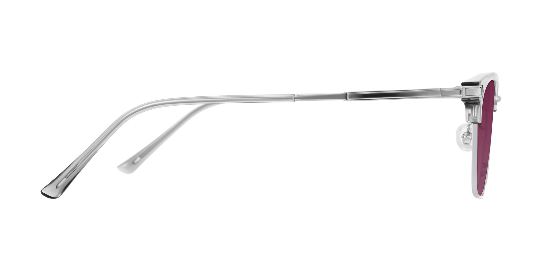 Side of Adsule in Clear Gray/Silver with Wine Tinted Lenses