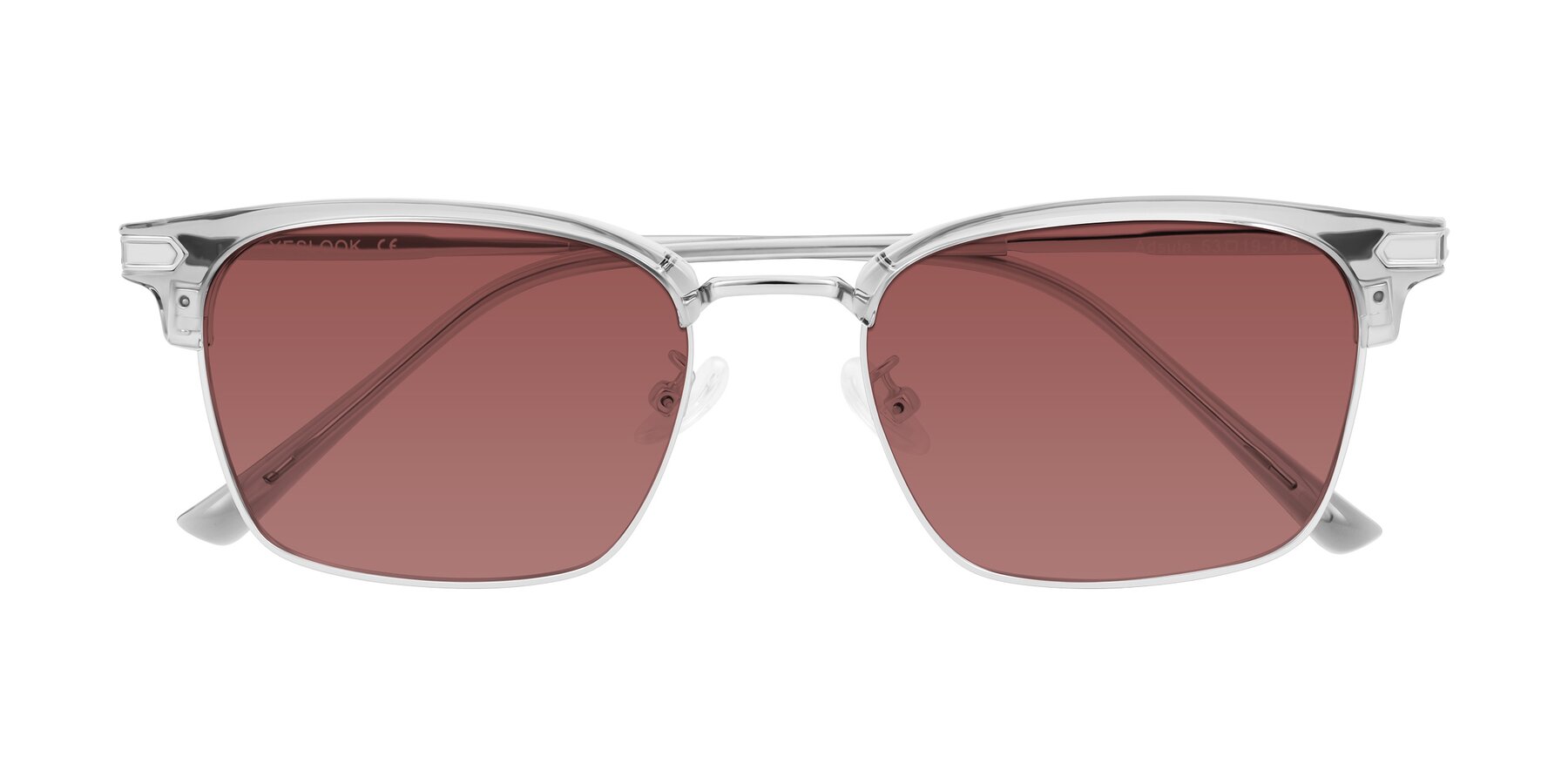 Folded Front of Adsule in Clear Gray/Silver with Garnet Tinted Lenses