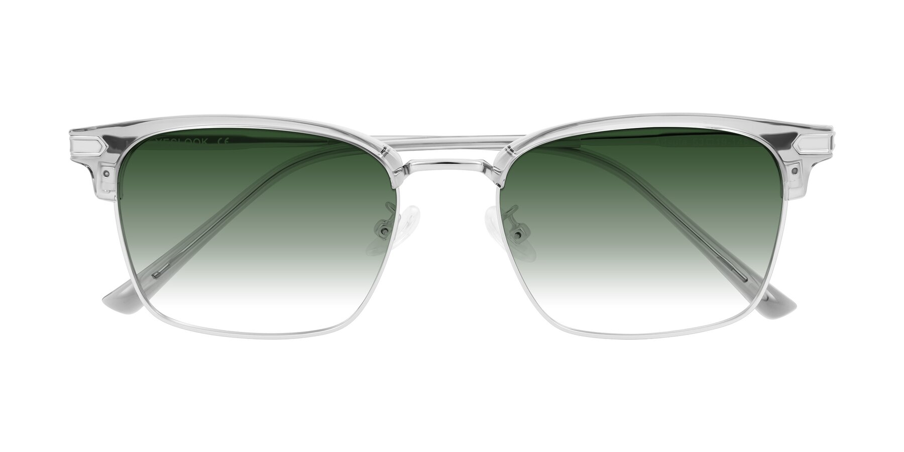 Folded Front of Adsule in Clear Gray/Silver with Green Gradient Lenses