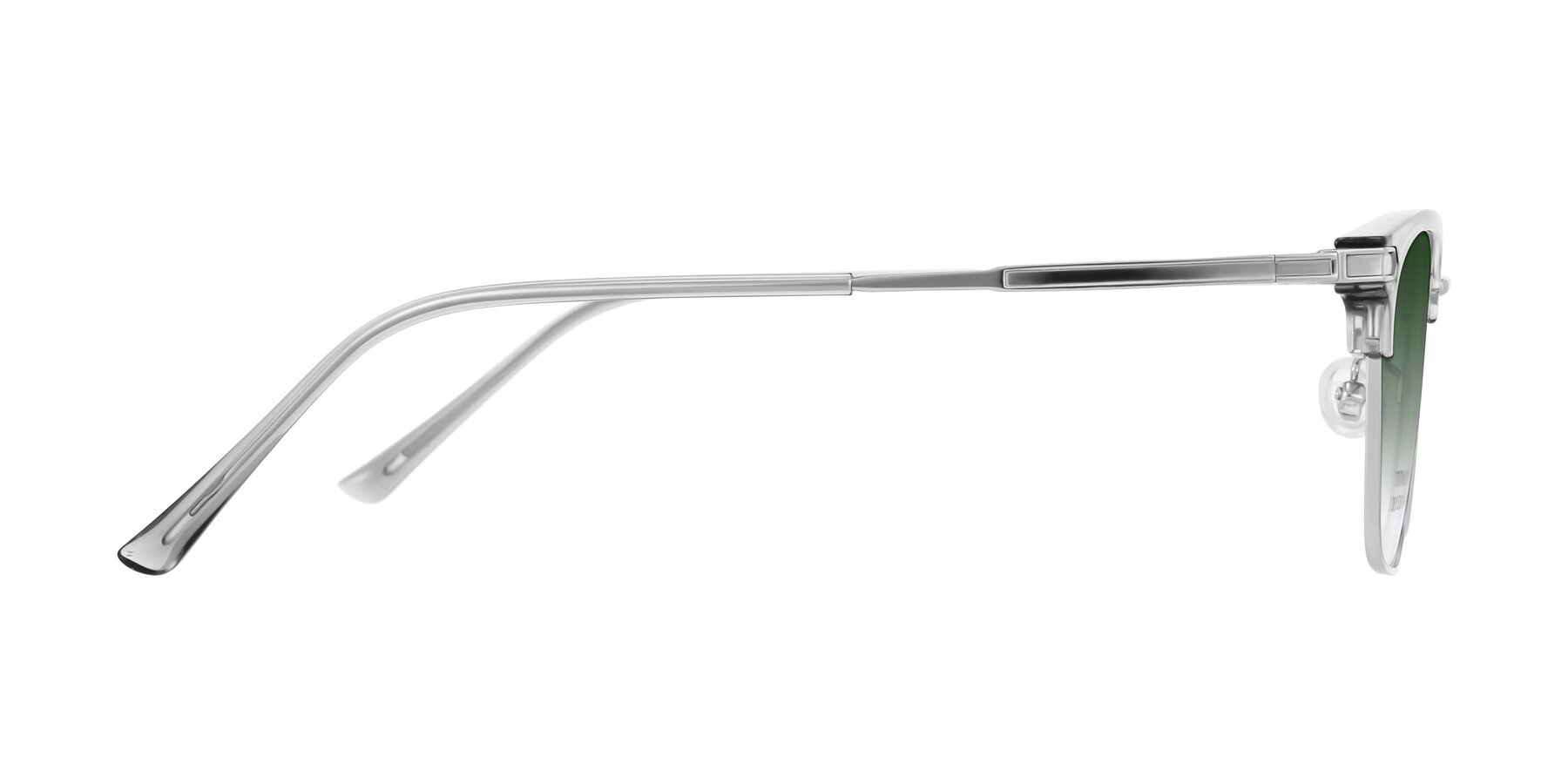 Side of Adsule in Clear Gray/Silver with Green Gradient Lenses
