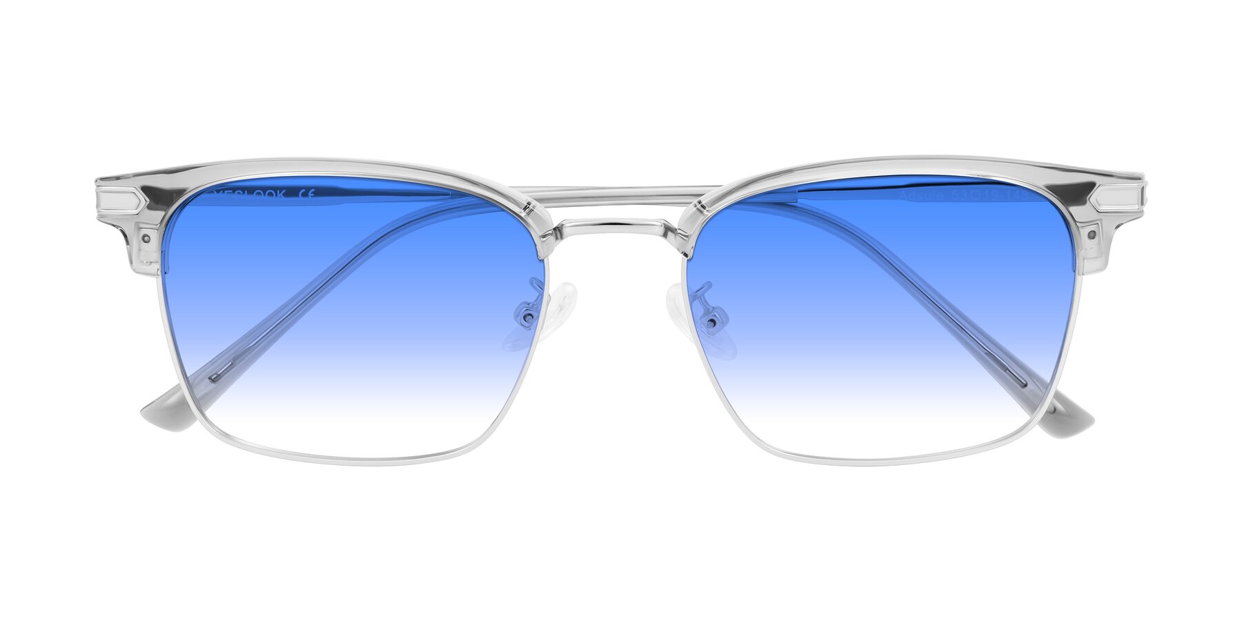 Folded Front of Adsule in Clear Gray/Silver with Blue Gradient Lenses