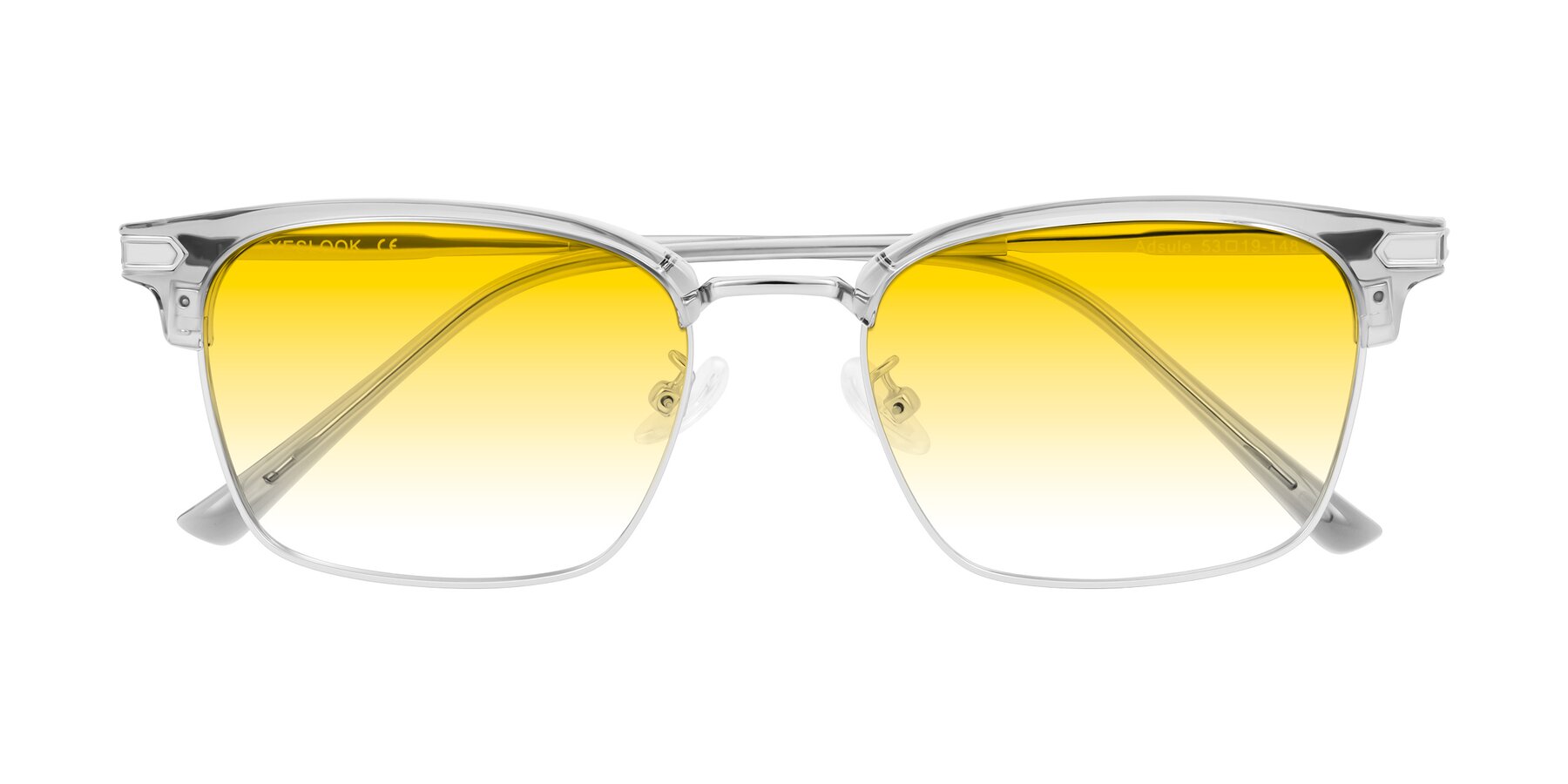 Folded Front of Adsule in Clear Gray/Silver with Yellow Gradient Lenses