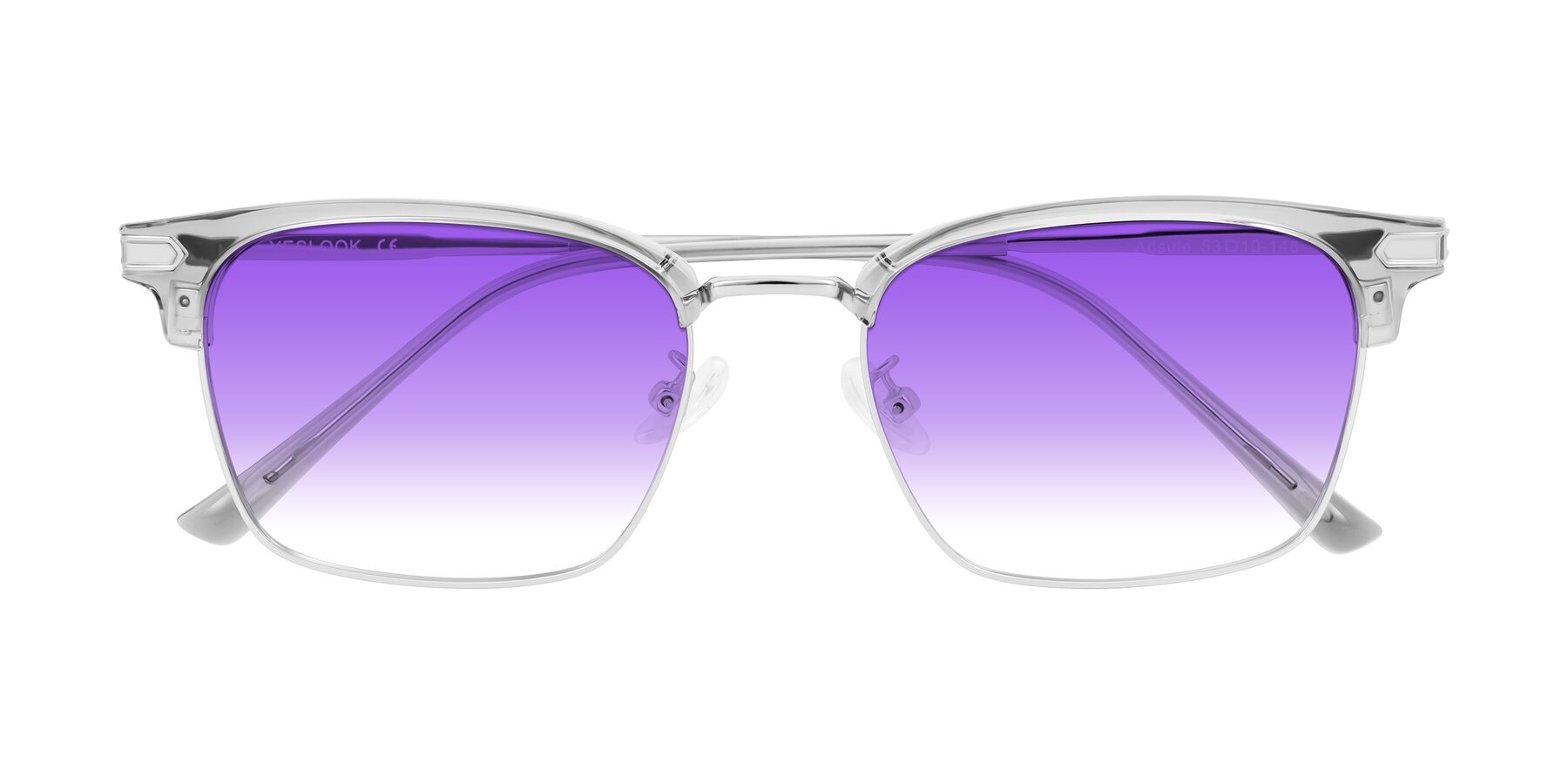 Folded Front of Adsule in Clear Gray/Silver with Purple Gradient Lenses