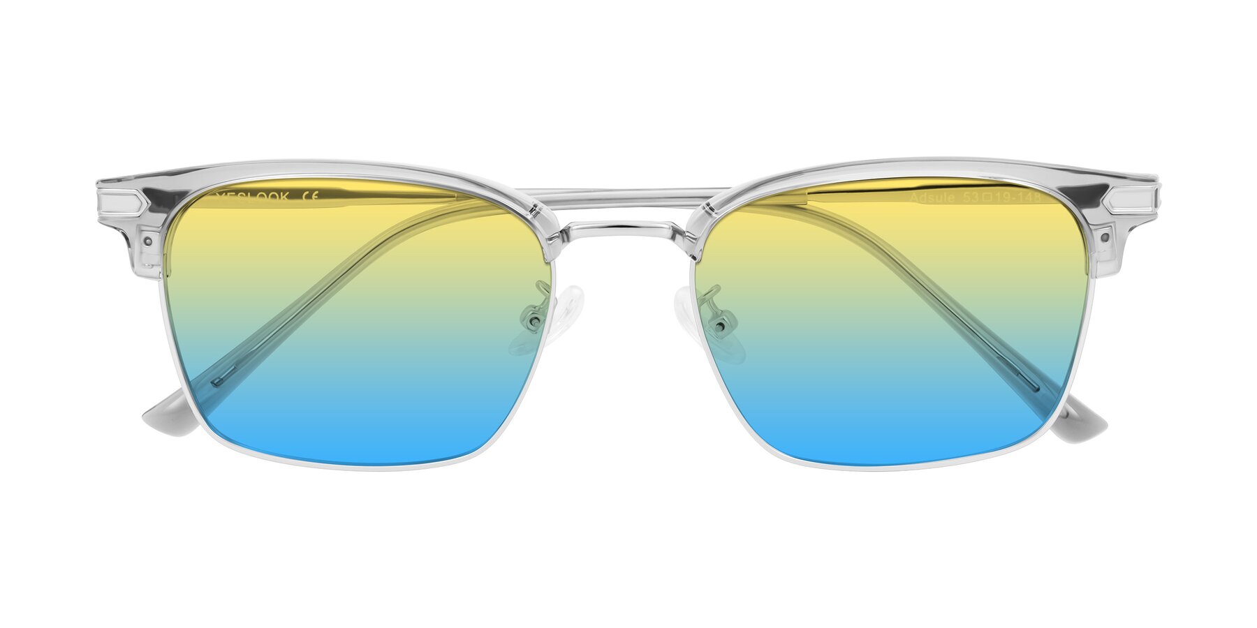 Folded Front of Adsule in Clear Gray/Silver with Yellow / Blue Gradient Lenses