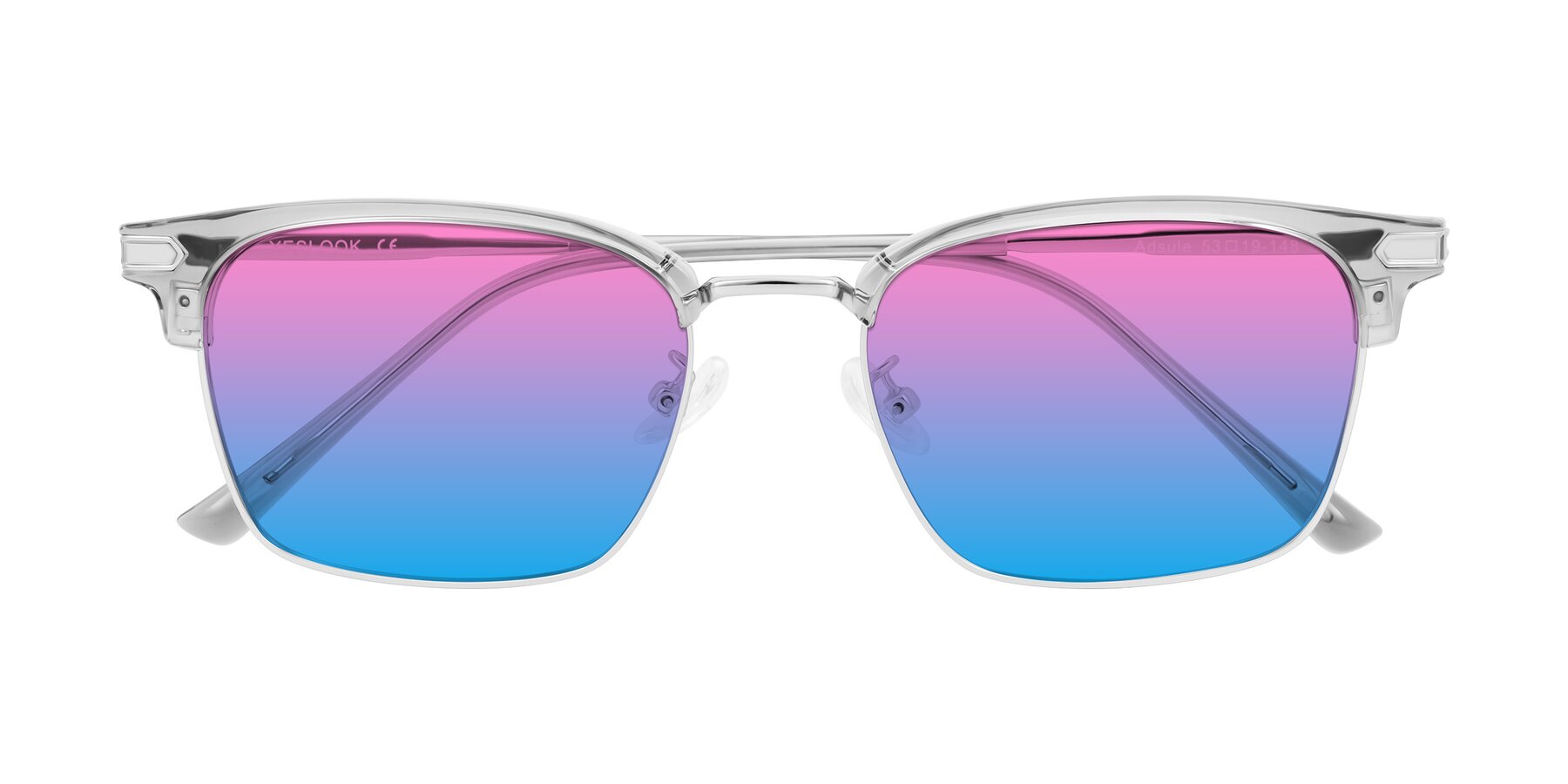 Folded Front of Adsule in Clear Gray/Silver with Pink / Blue Gradient Lenses