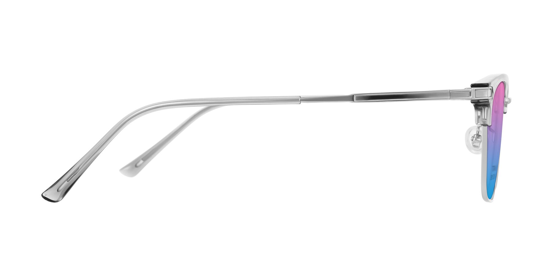 Side of Adsule in Clear Gray/Silver with Pink / Blue Gradient Lenses
