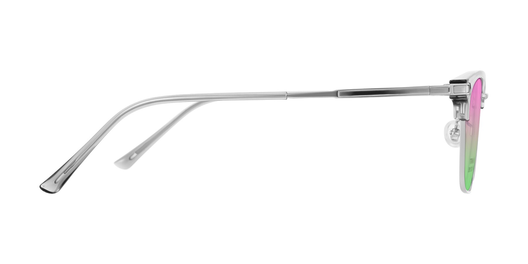 Side of Adsule in Clear Gray/Silver with Pink / Green Gradient Lenses