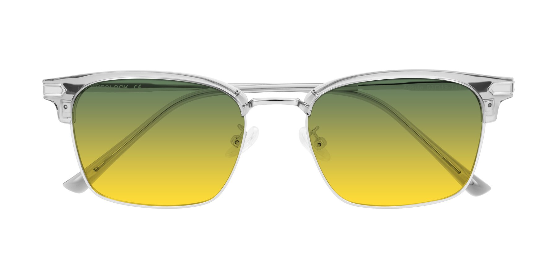 Folded Front of Adsule in Clear Gray/Silver with Green / Yellow Gradient Lenses