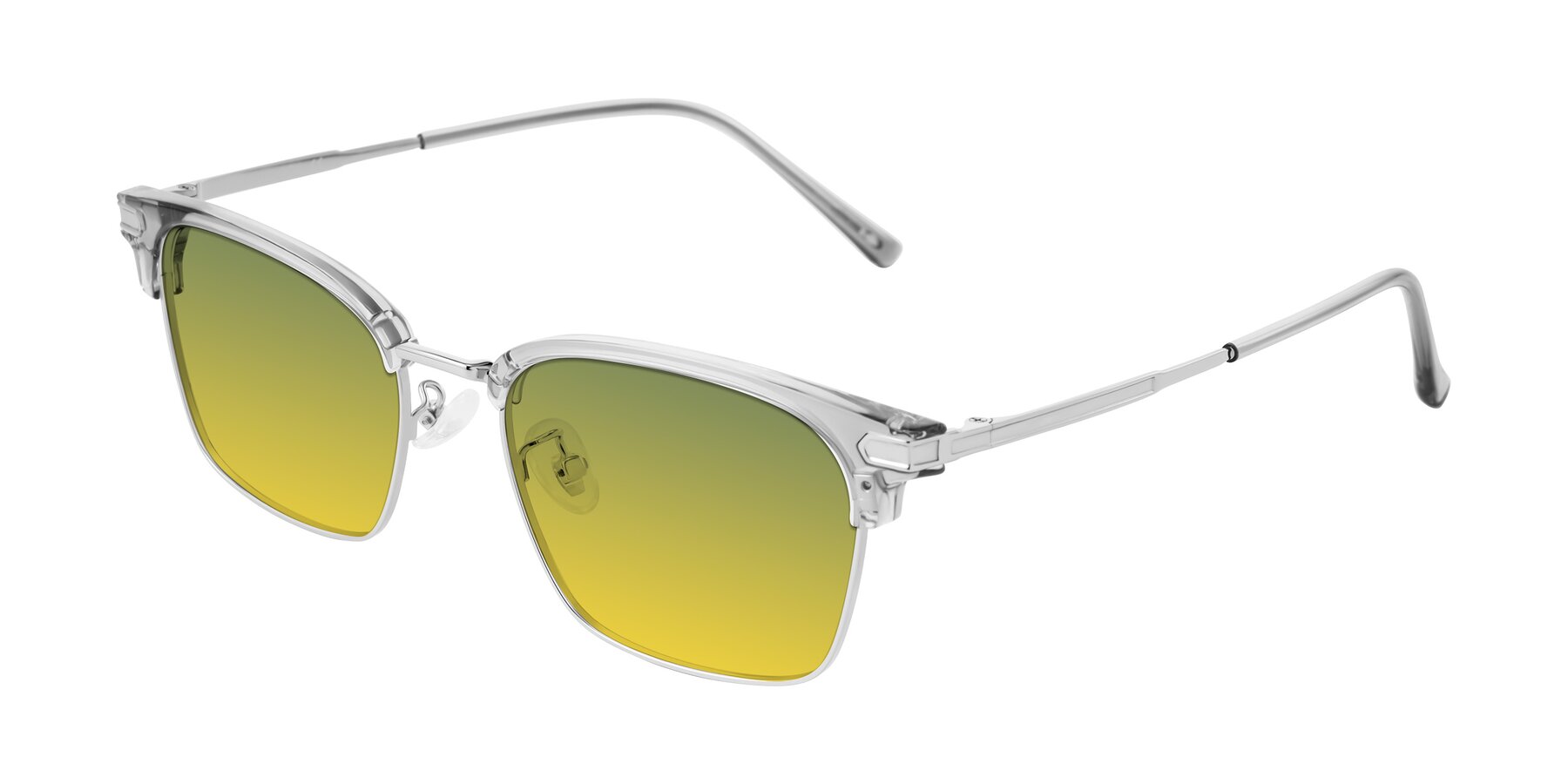 Angle of Adsule in Clear Gray/Silver with Green / Yellow Gradient Lenses