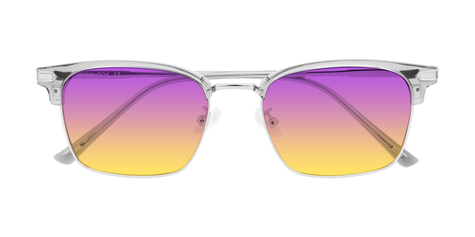 Folded Front of Adsule in Clear Gray/Silver with Purple / Yellow Gradient Lenses