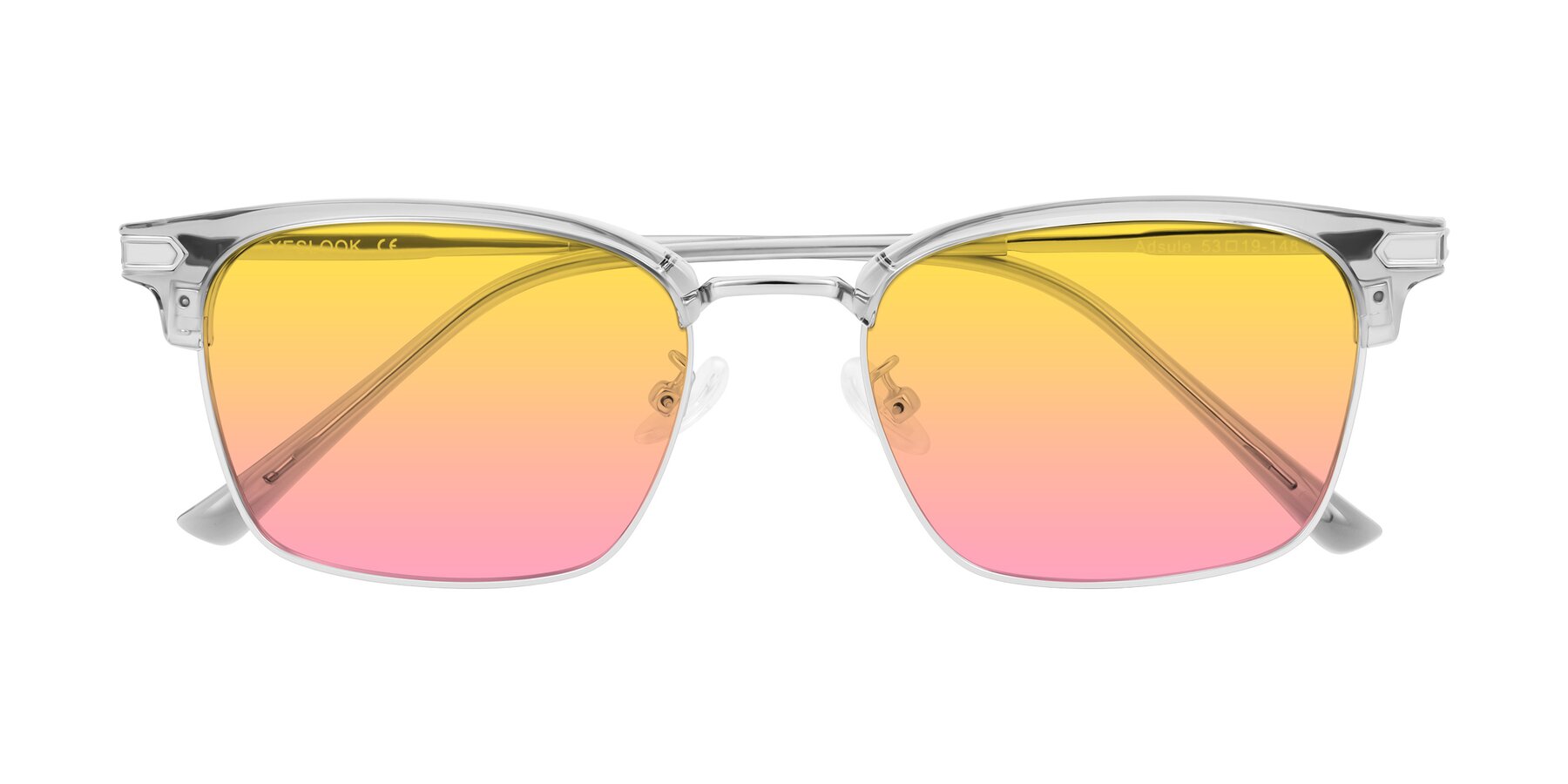 Folded Front of Adsule in Clear Gray/Silver with Yellow / Pink Gradient Lenses