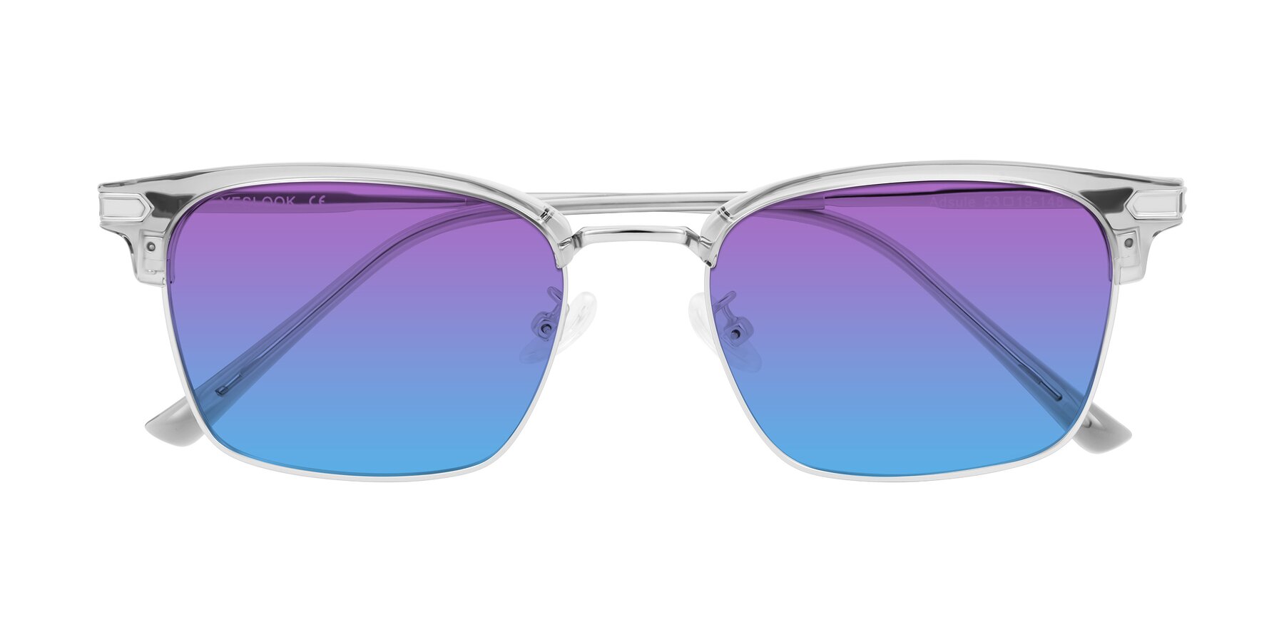 Folded Front of Adsule in Clear Gray/Silver with Purple / Blue Gradient Lenses