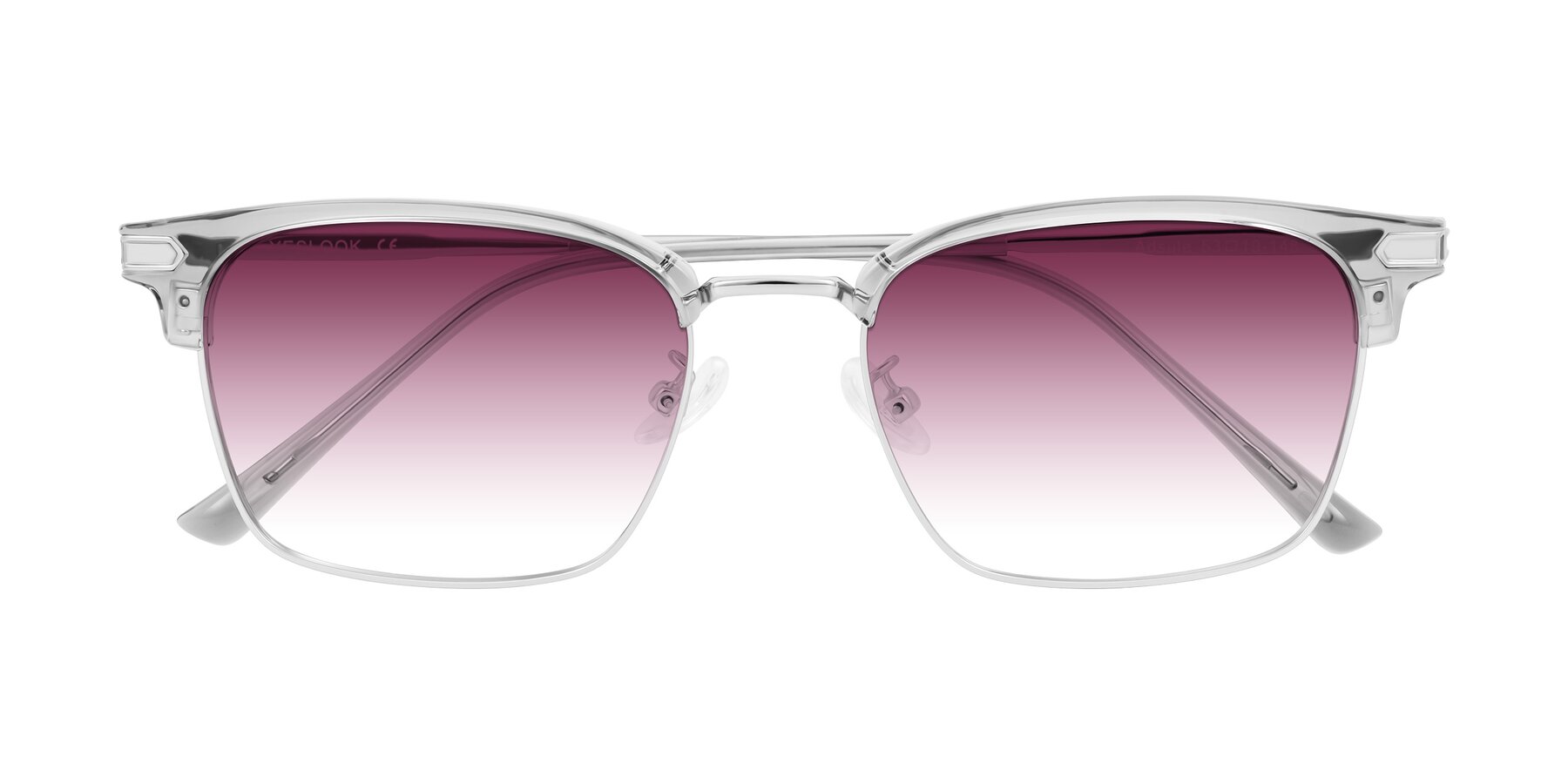 Folded Front of Adsule in Clear Gray/Silver with Wine Gradient Lenses