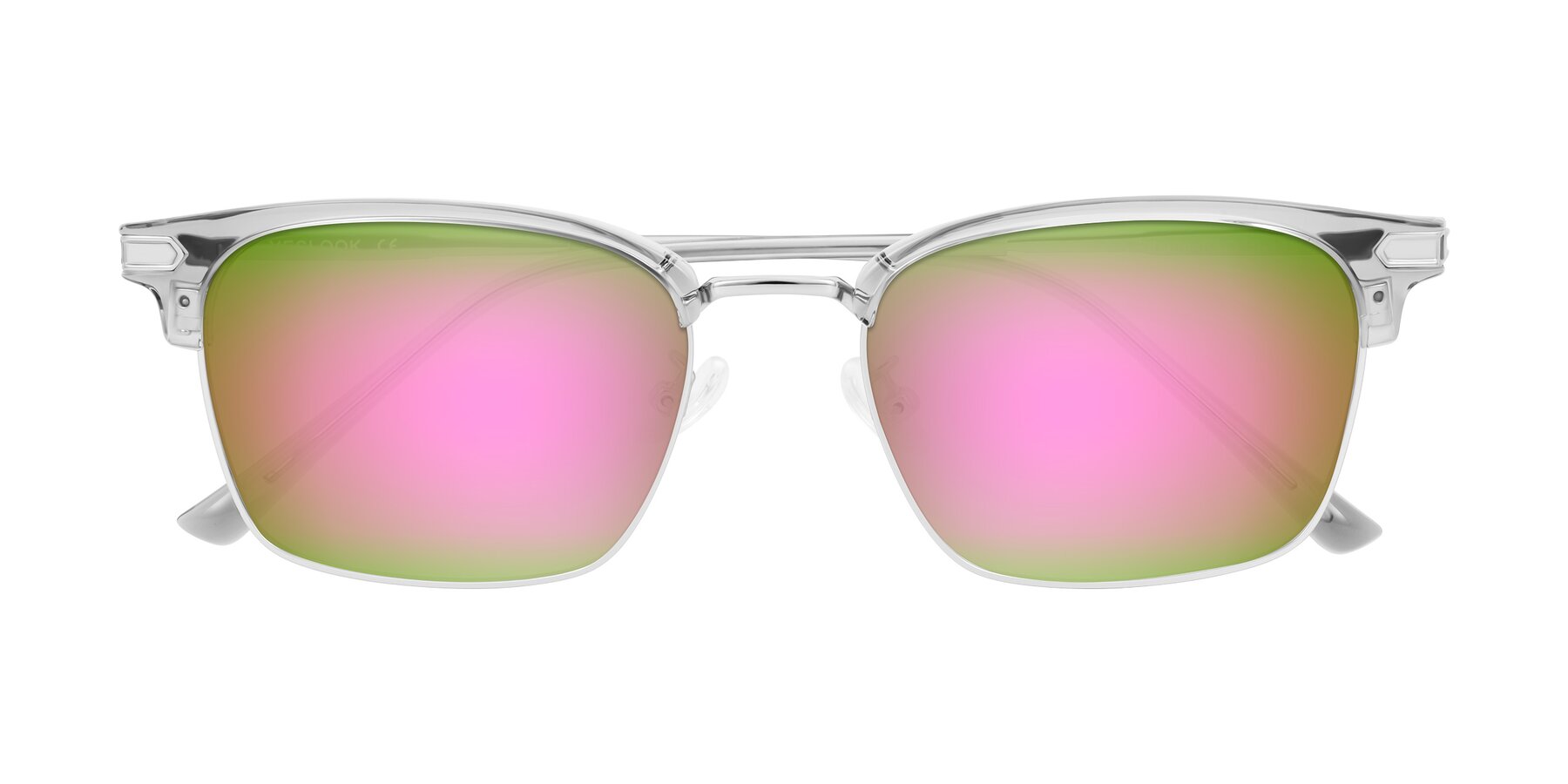Folded Front of Adsule in Clear Gray/Silver with Pink Mirrored Lenses