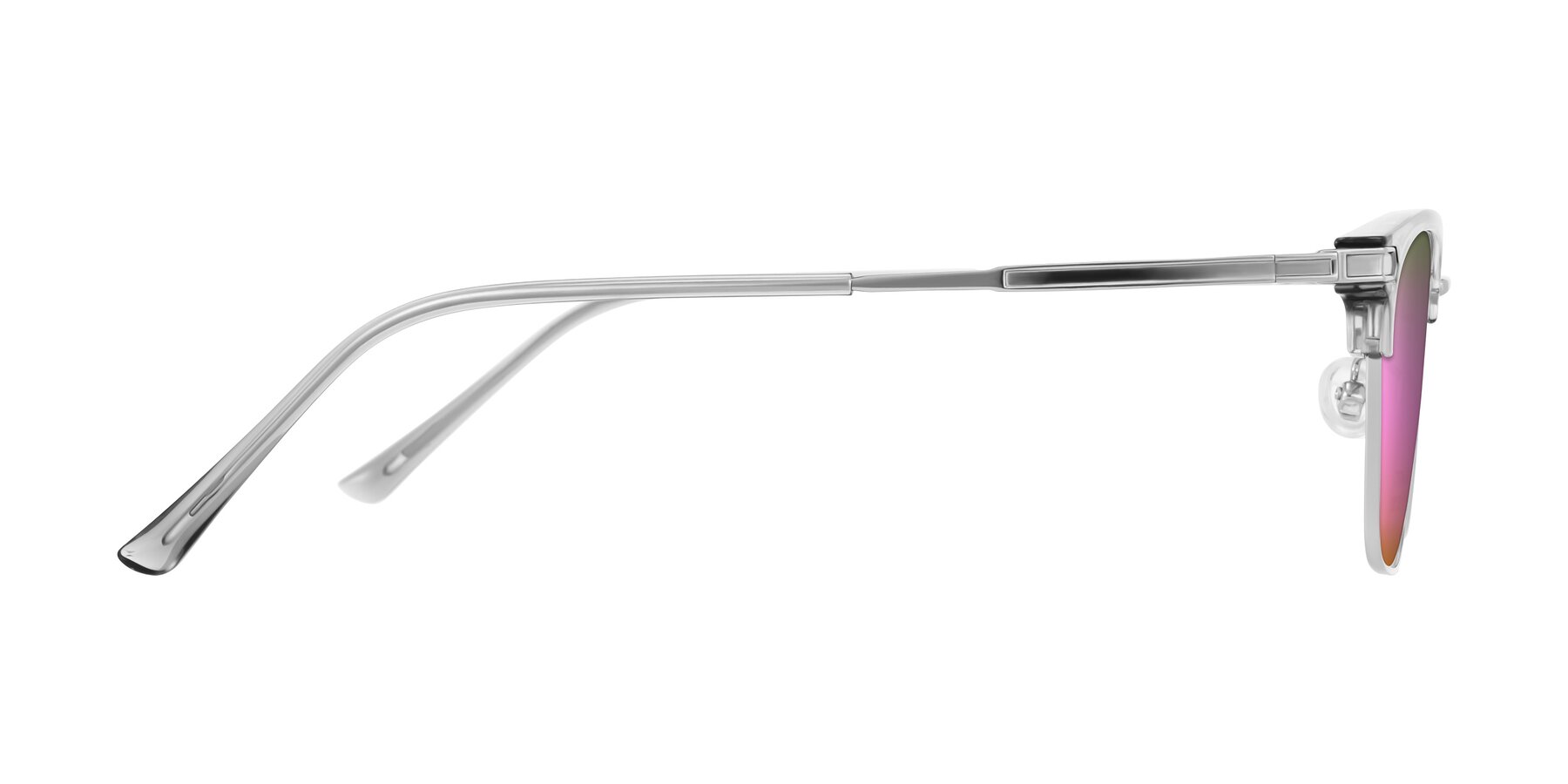 Side of Adsule in Clear Gray/Silver with Pink Mirrored Lenses