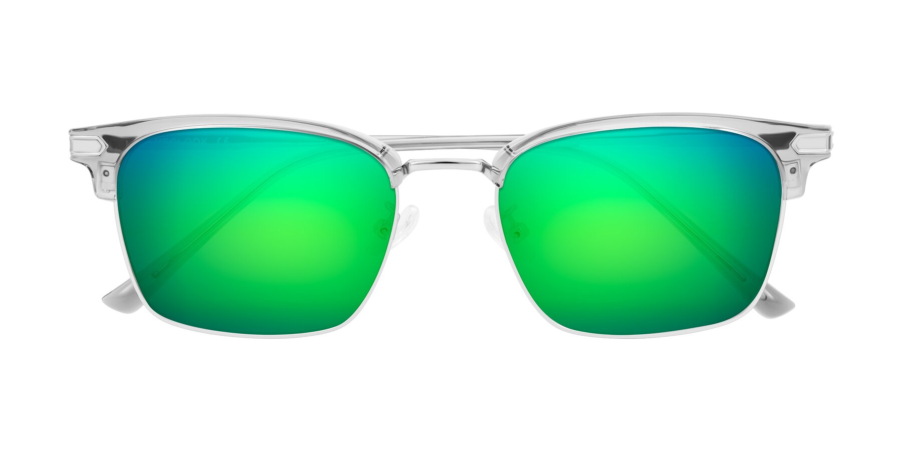 Folded Front of Adsule in Clear Gray/Silver with Green Mirrored Lenses