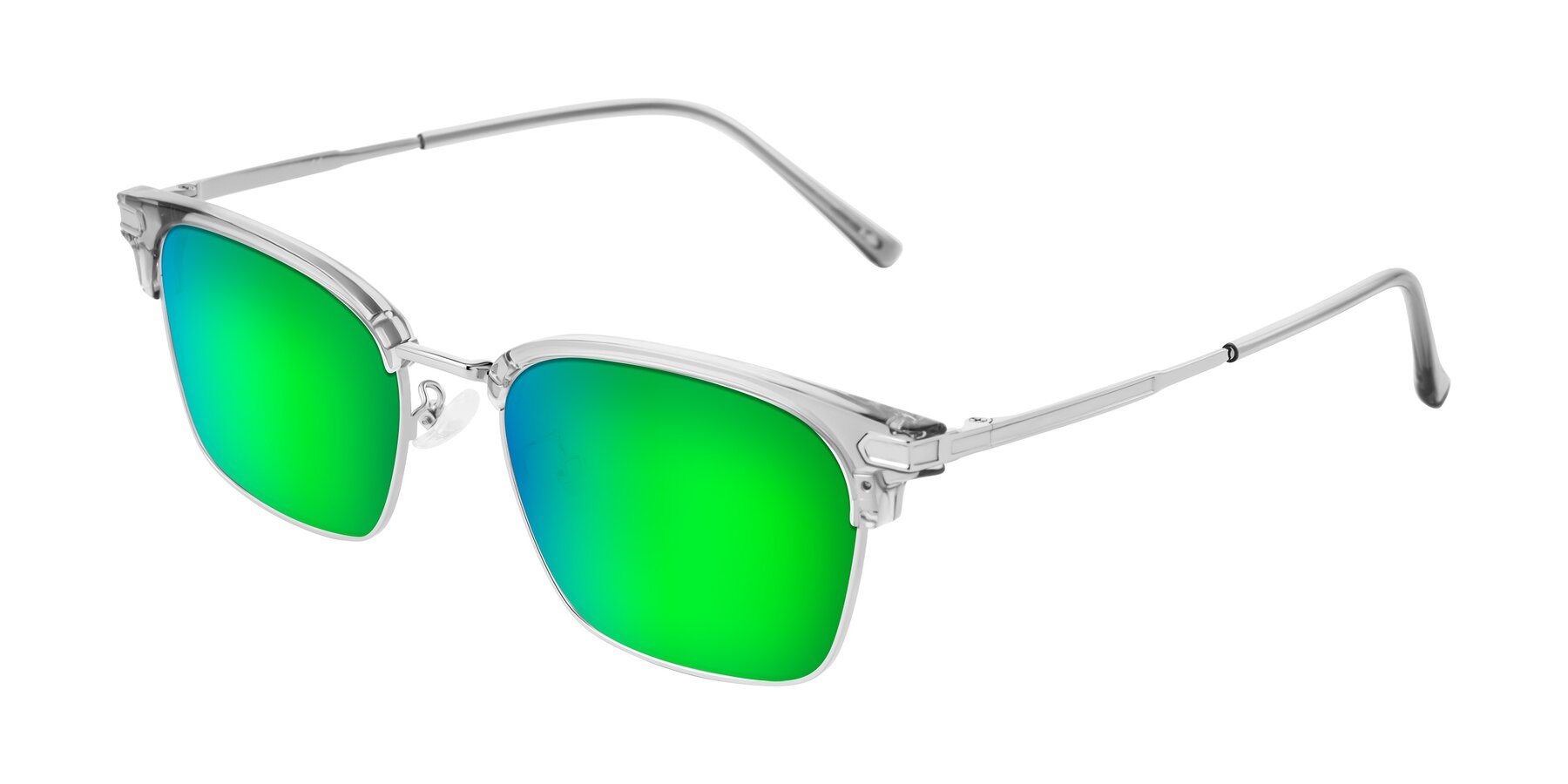 Angle of Adsule in Clear Gray/Silver with Green Mirrored Lenses