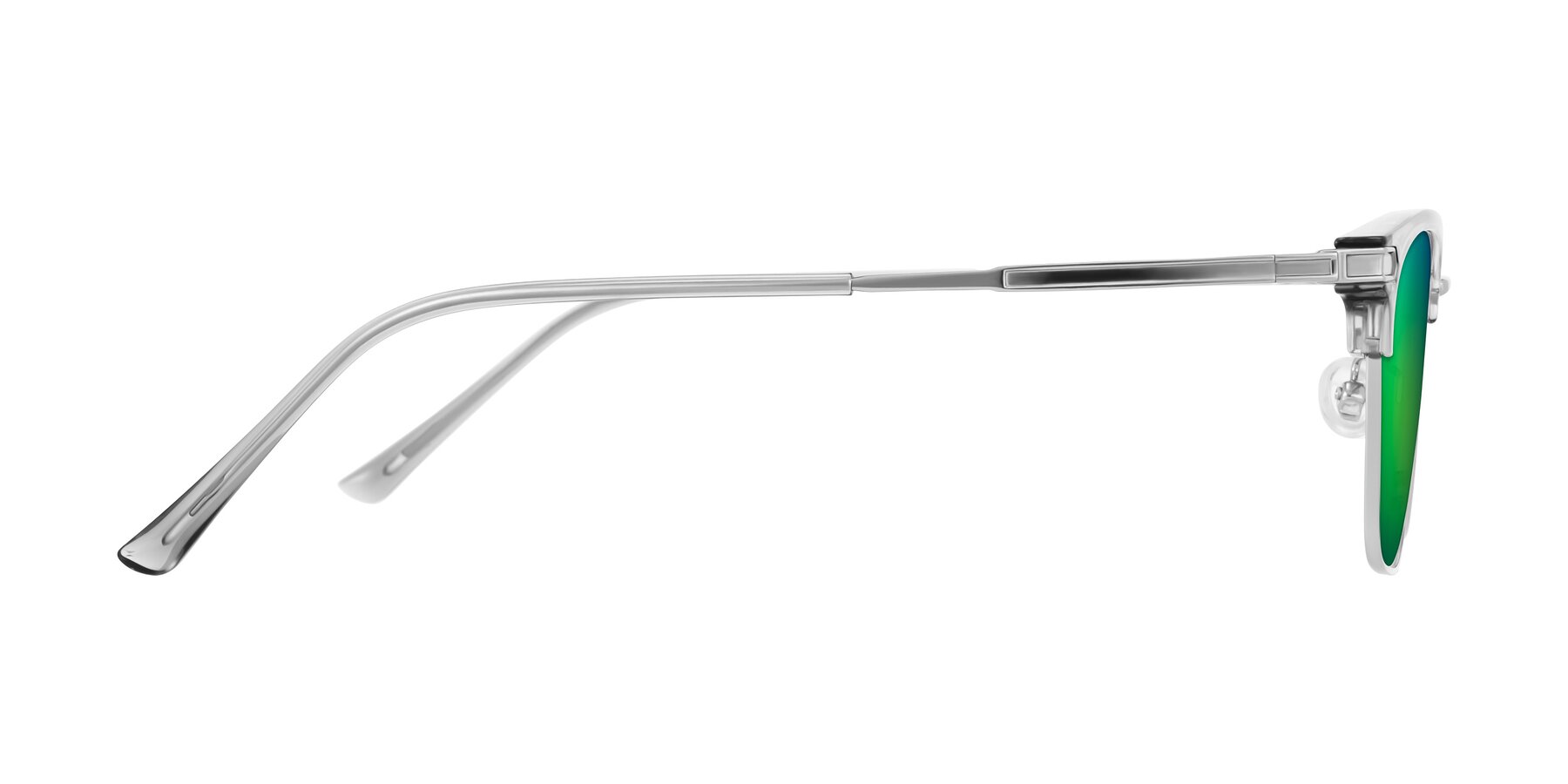 Side of Adsule in Clear Gray/Silver with Green Mirrored Lenses
