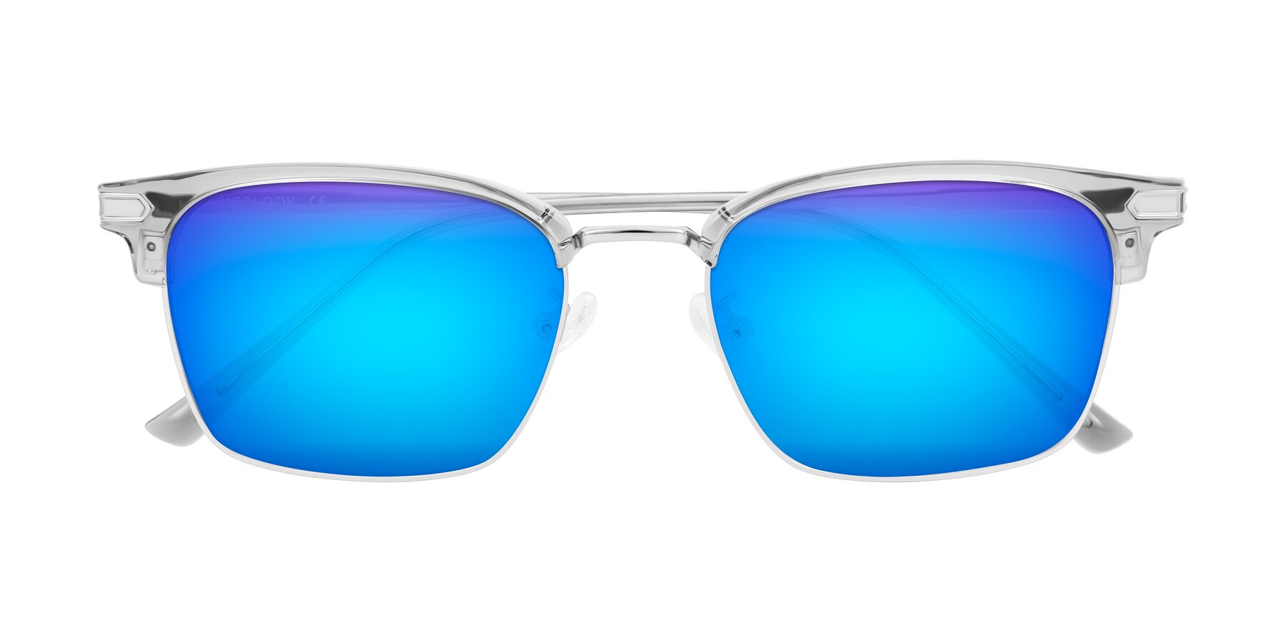 Folded Front of Adsule in Clear Gray/Silver with Blue Mirrored Lenses