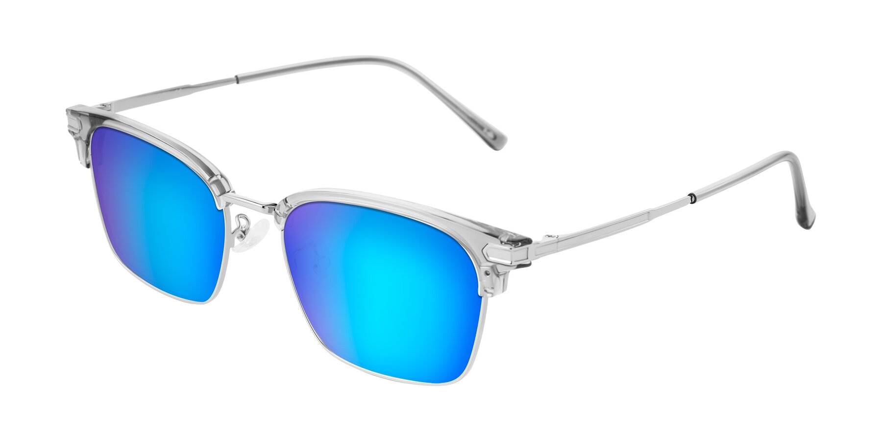 Angle of Adsule in Clear Gray/Silver with Blue Mirrored Lenses