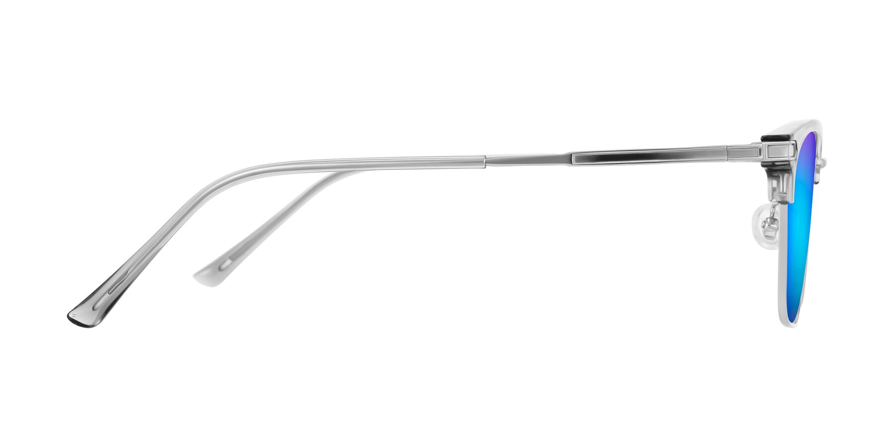 Side of Adsule in Clear Gray/Silver with Blue Mirrored Lenses