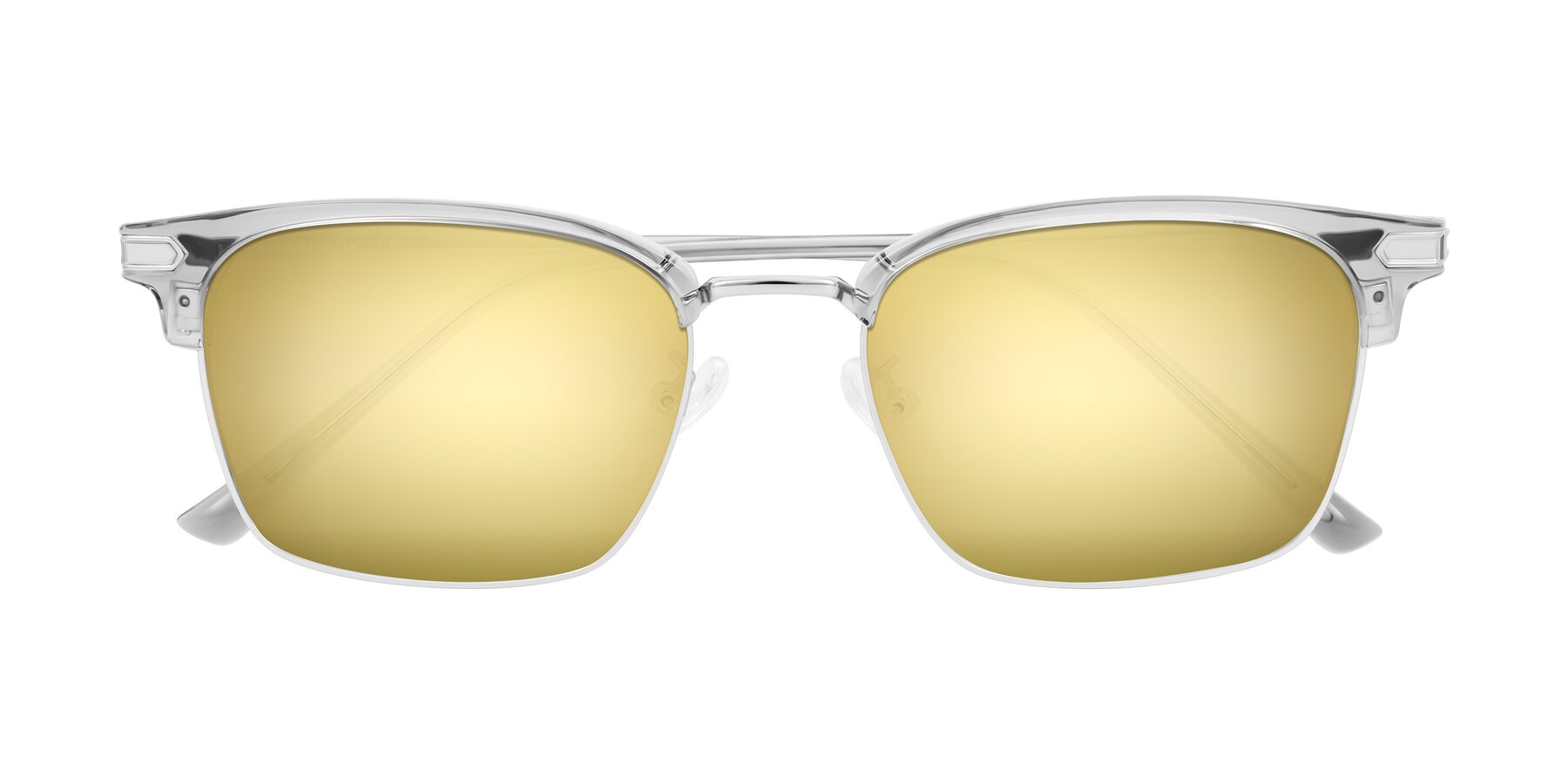 Folded Front of Adsule in Clear Gray/Silver with Gold Mirrored Lenses