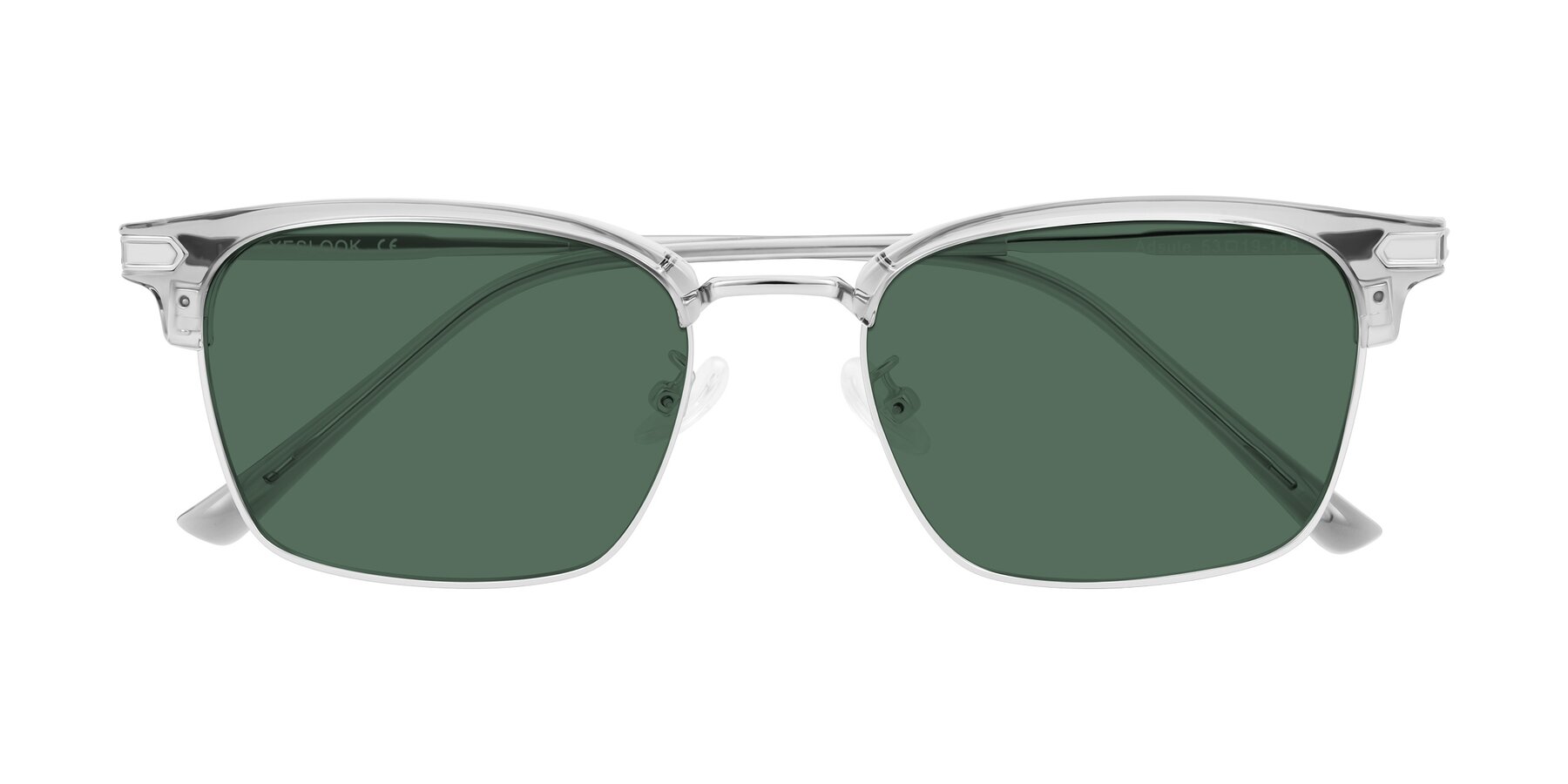 Folded Front of Adsule in Clear Gray/Silver with Green Polarized Lenses