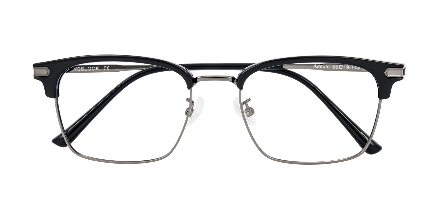 Folded Front of Adsule in Black/Gunmetal with Clear Eyeglass Lenses