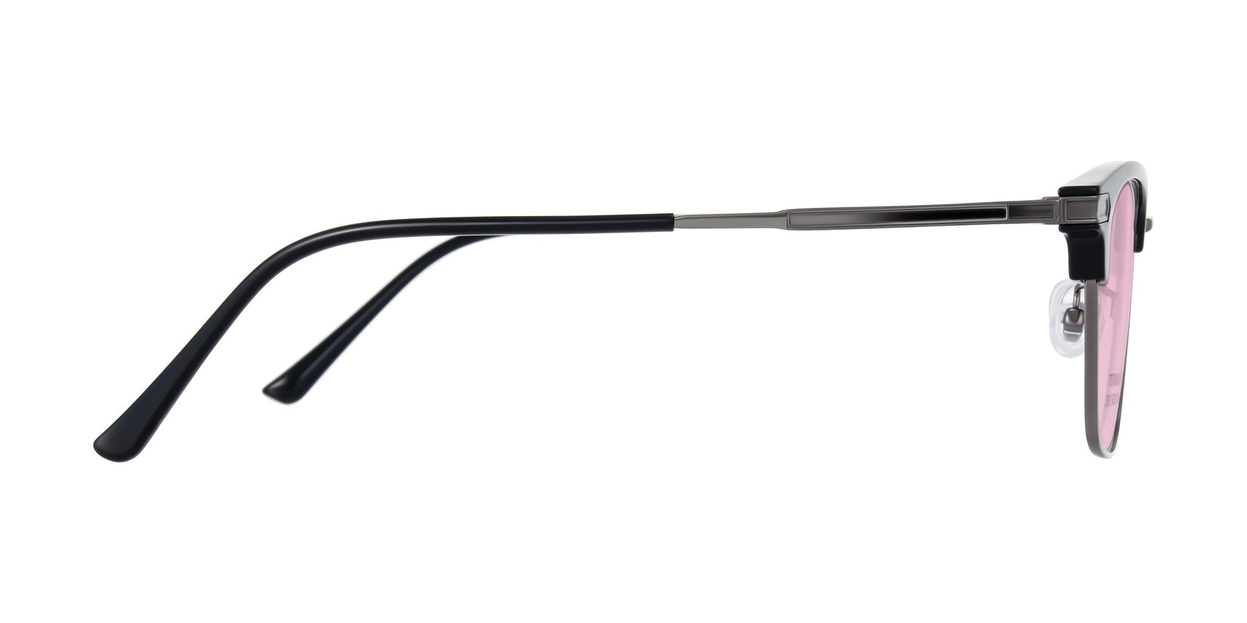 Side of Adsule in Black/Gunmetal with Light Pink Tinted Lenses