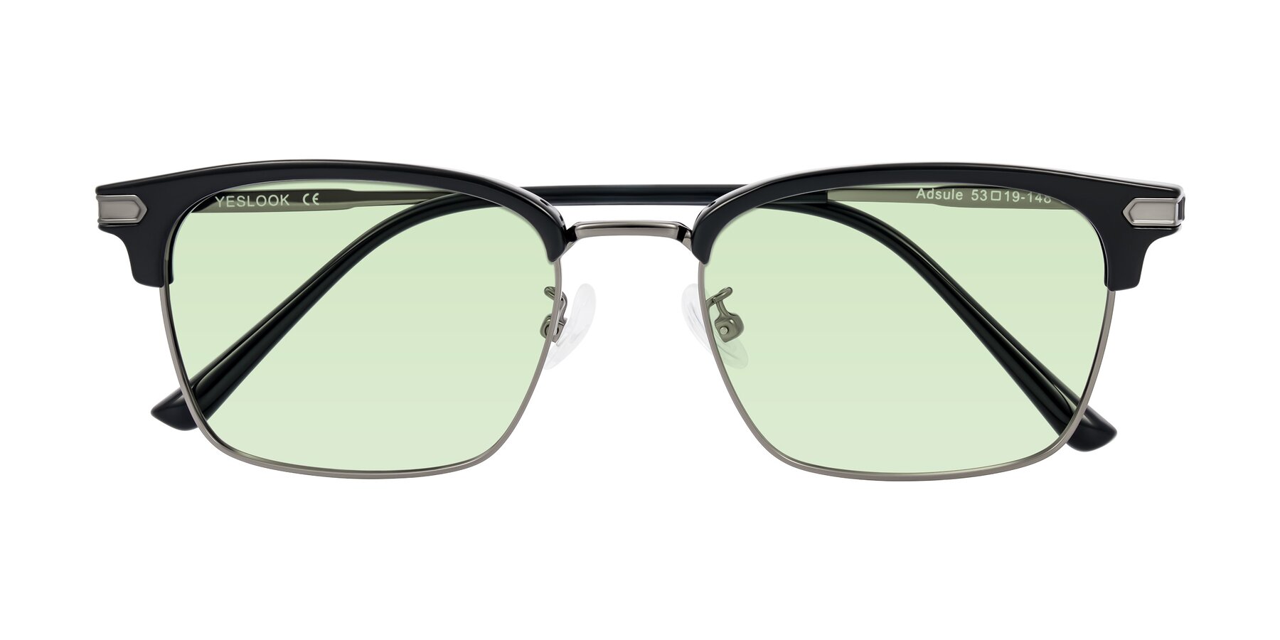 Folded Front of Adsule in Black/Gunmetal with Light Green Tinted Lenses