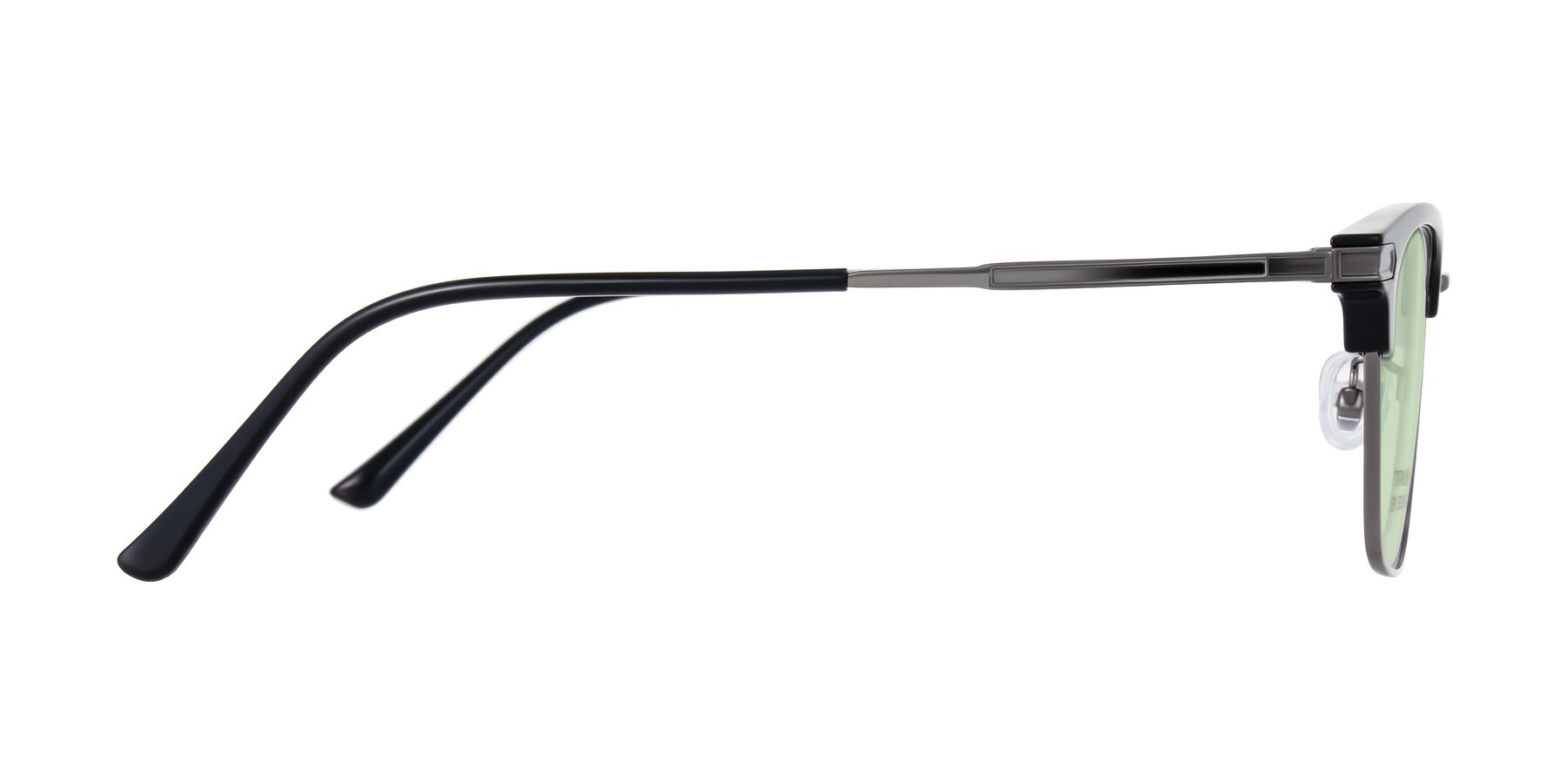 Side of Adsule in Black/Gunmetal with Light Green Tinted Lenses