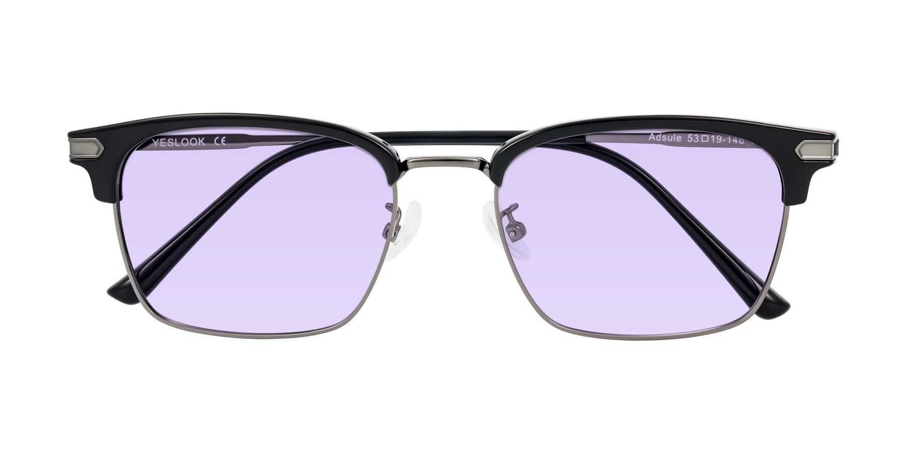 Folded Front of Adsule in Black/Gunmetal with Light Purple Tinted Lenses