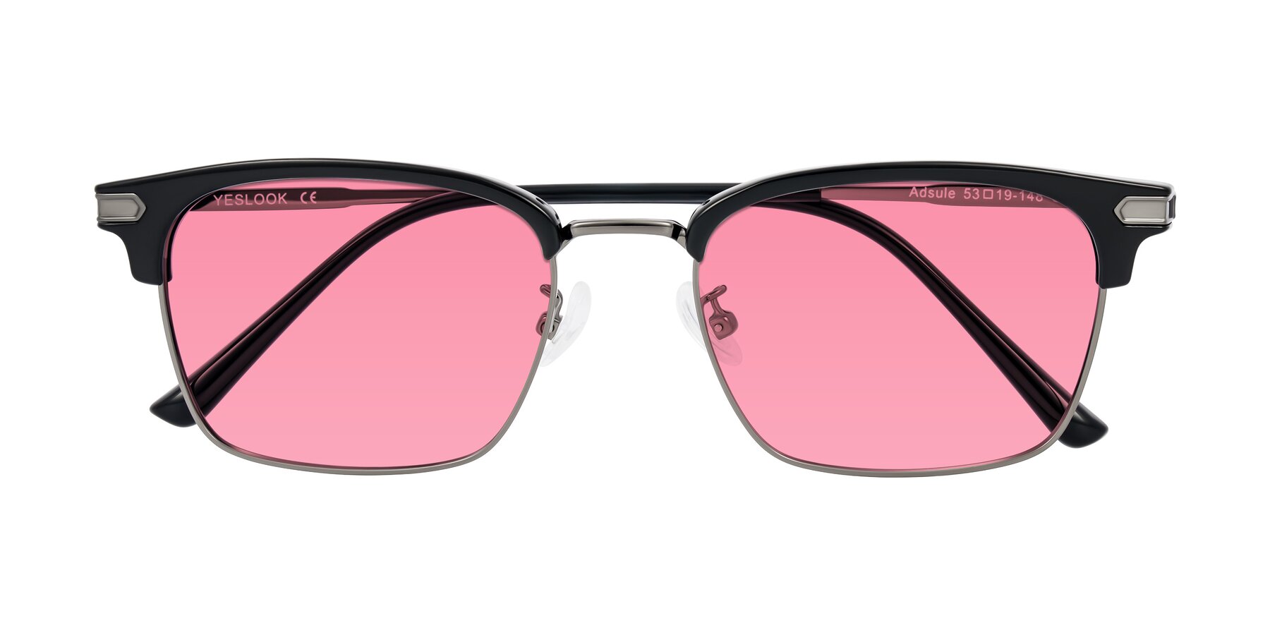 Folded Front of Adsule in Black/Gunmetal with Pink Tinted Lenses