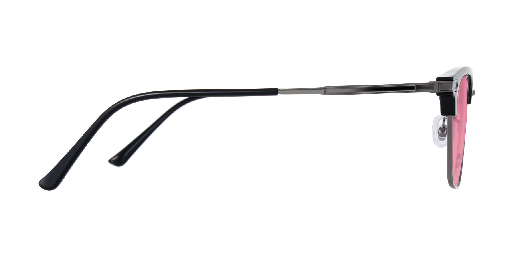 Side of Adsule in Black/Gunmetal with Pink Tinted Lenses