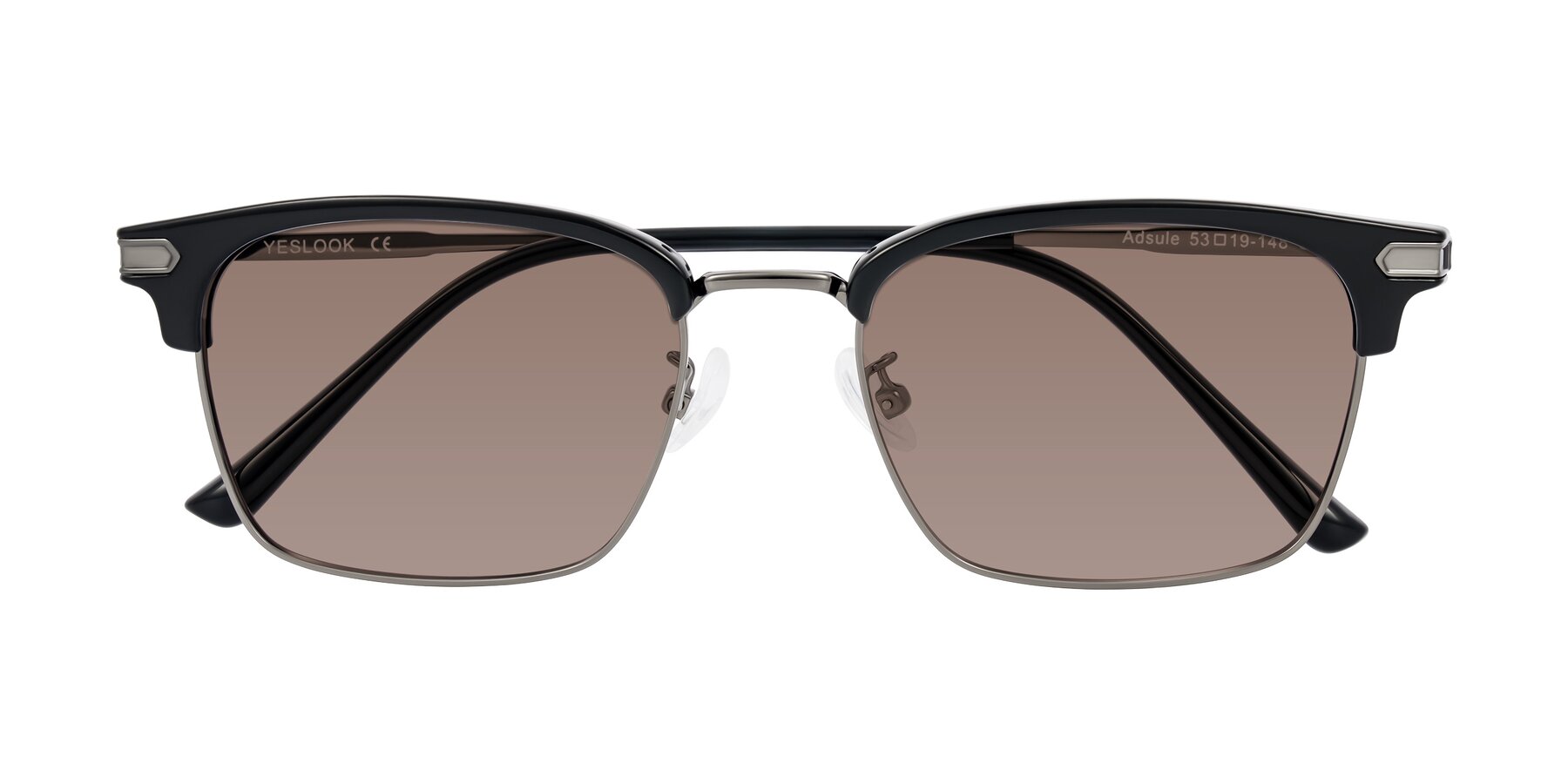 Folded Front of Adsule in Black/Gunmetal with Medium Brown Tinted Lenses
