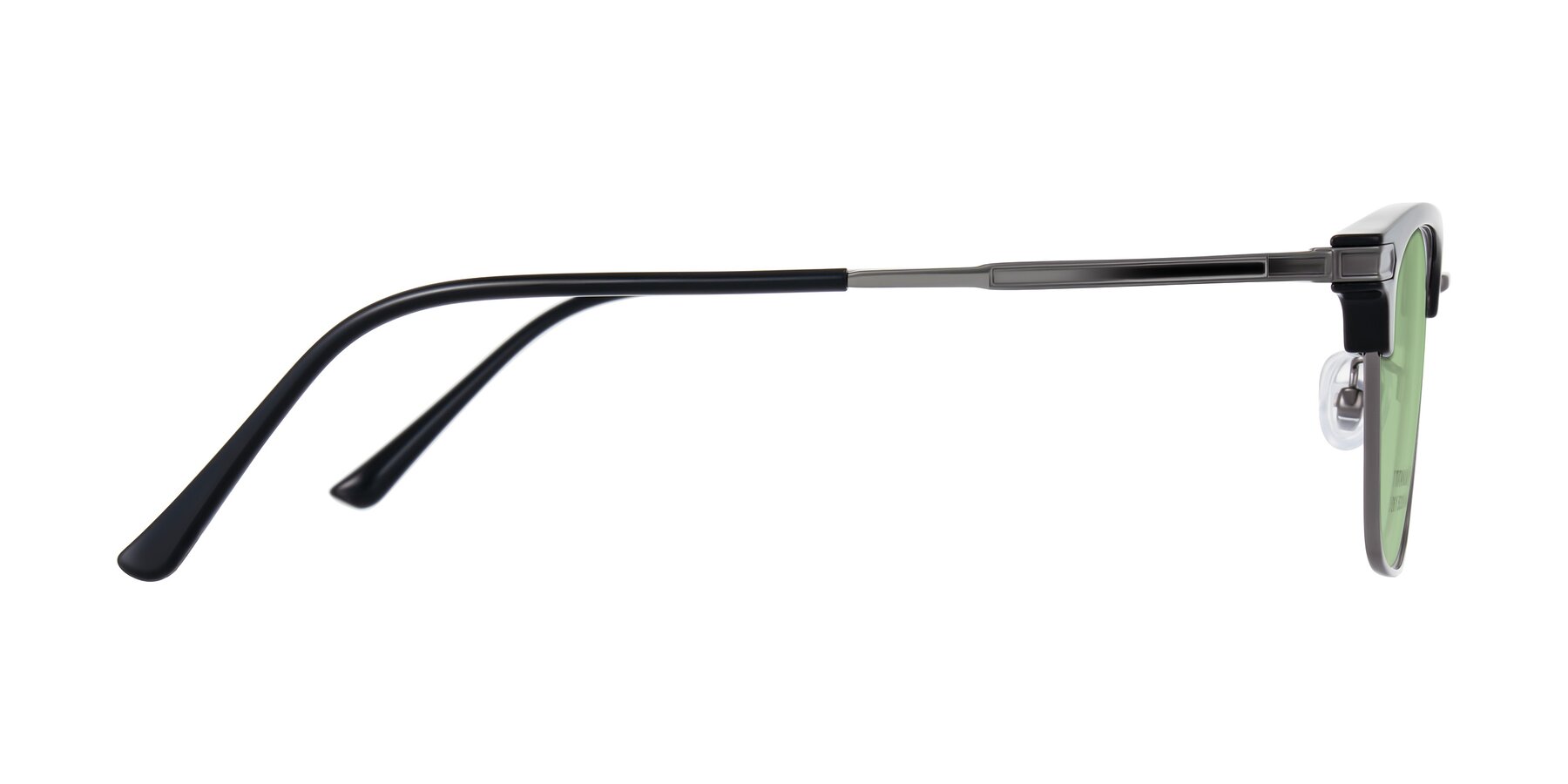 Side of Adsule in Black/Gunmetal with Medium Green Tinted Lenses