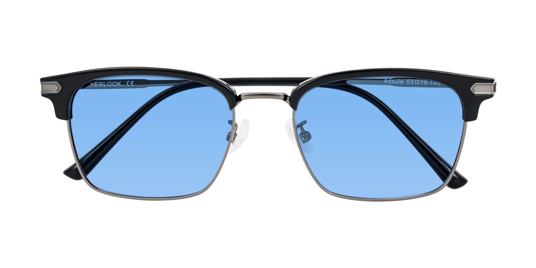 Folded Front of Adsule in Black/Gunmetal with Medium Blue Tinted Lenses