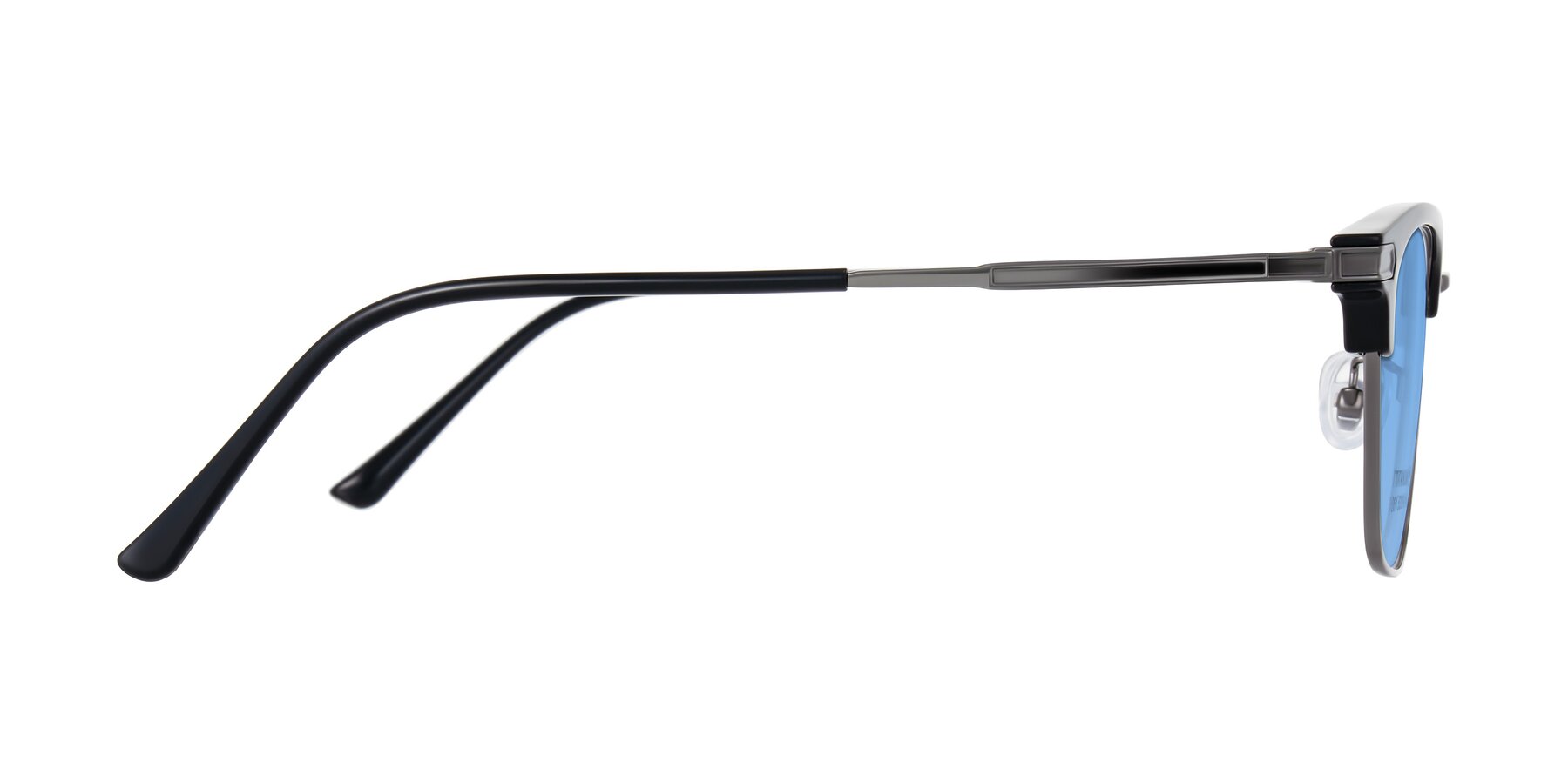 Side of Adsule in Black/Gunmetal with Medium Blue Tinted Lenses