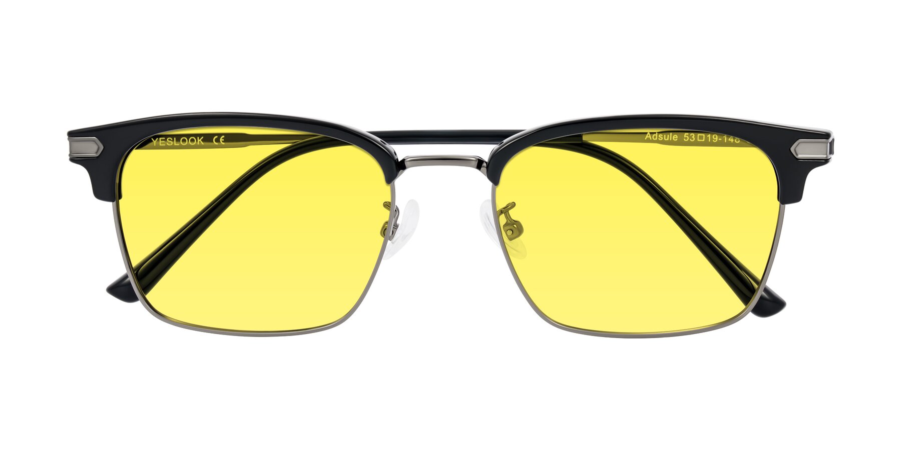 Folded Front of Adsule in Black/Gunmetal with Medium Yellow Tinted Lenses