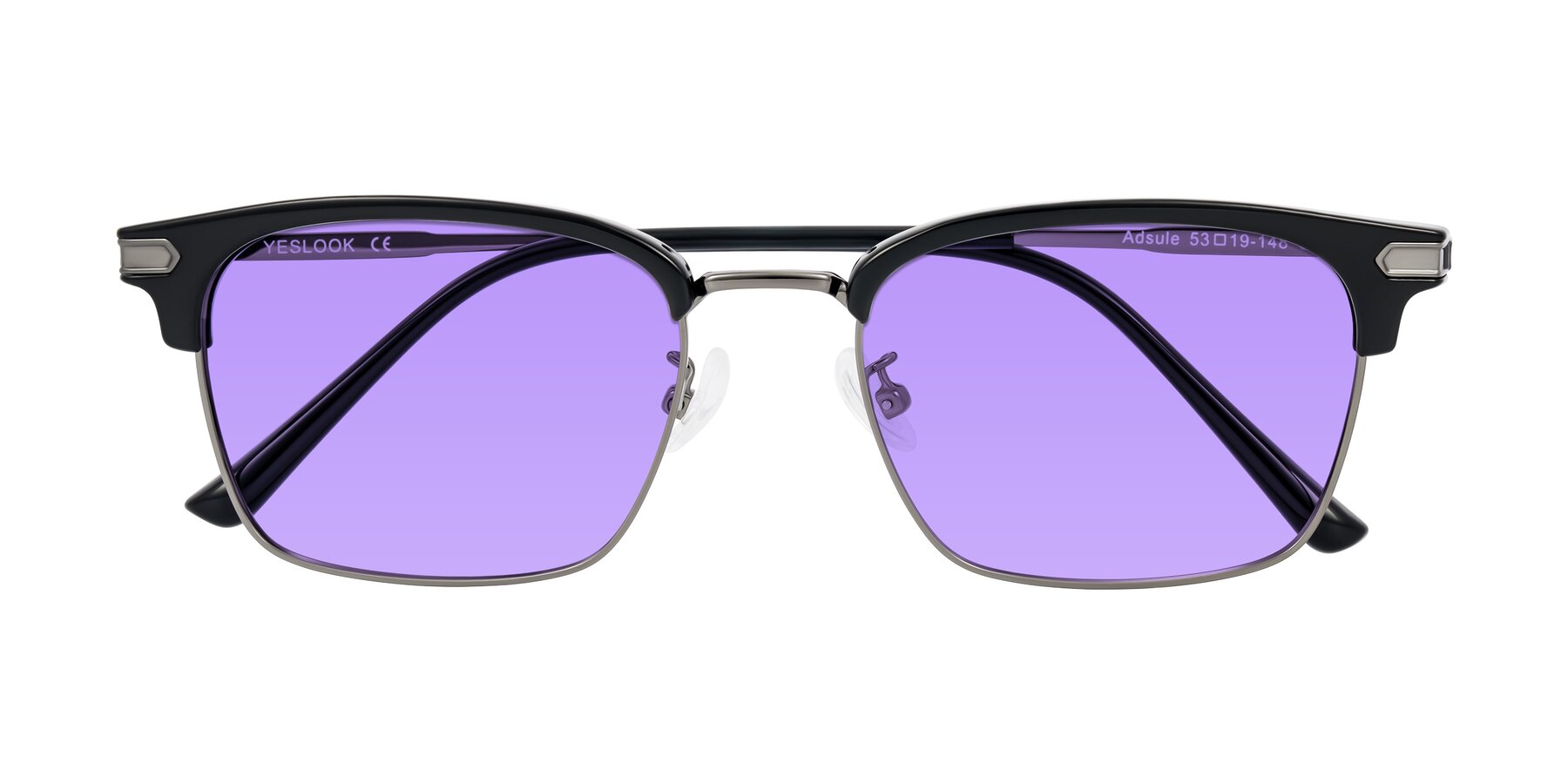Folded Front of Adsule in Black/Gunmetal with Medium Purple Tinted Lenses