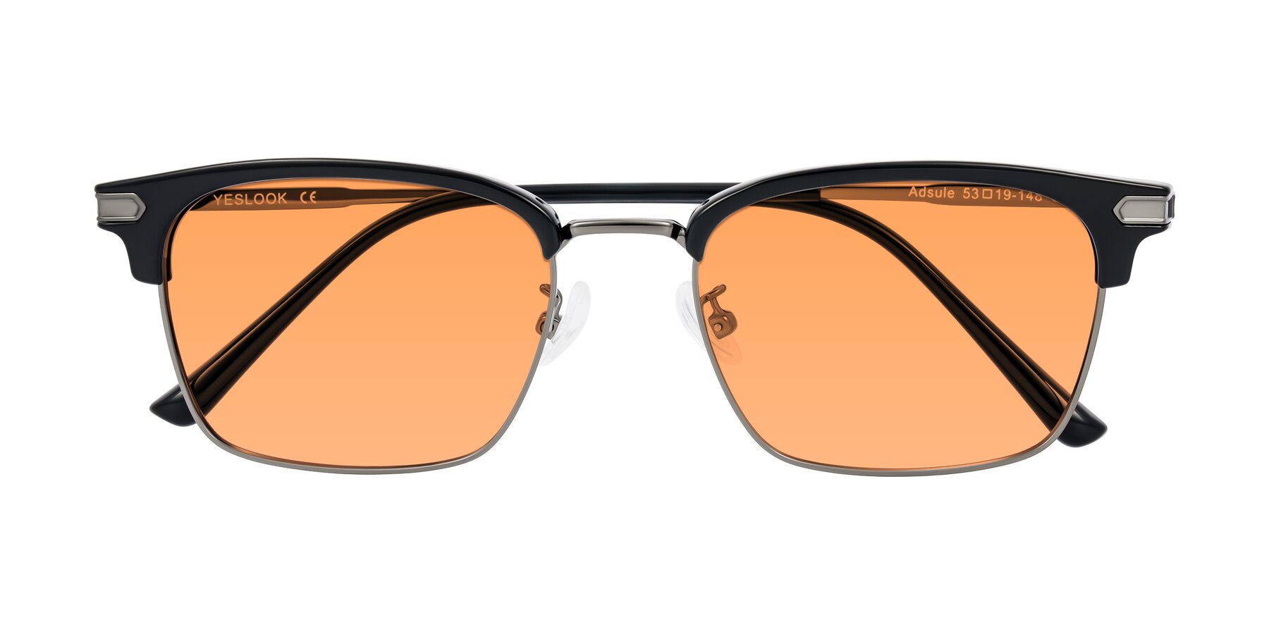 Folded Front of Adsule in Black/Gunmetal with Medium Orange Tinted Lenses