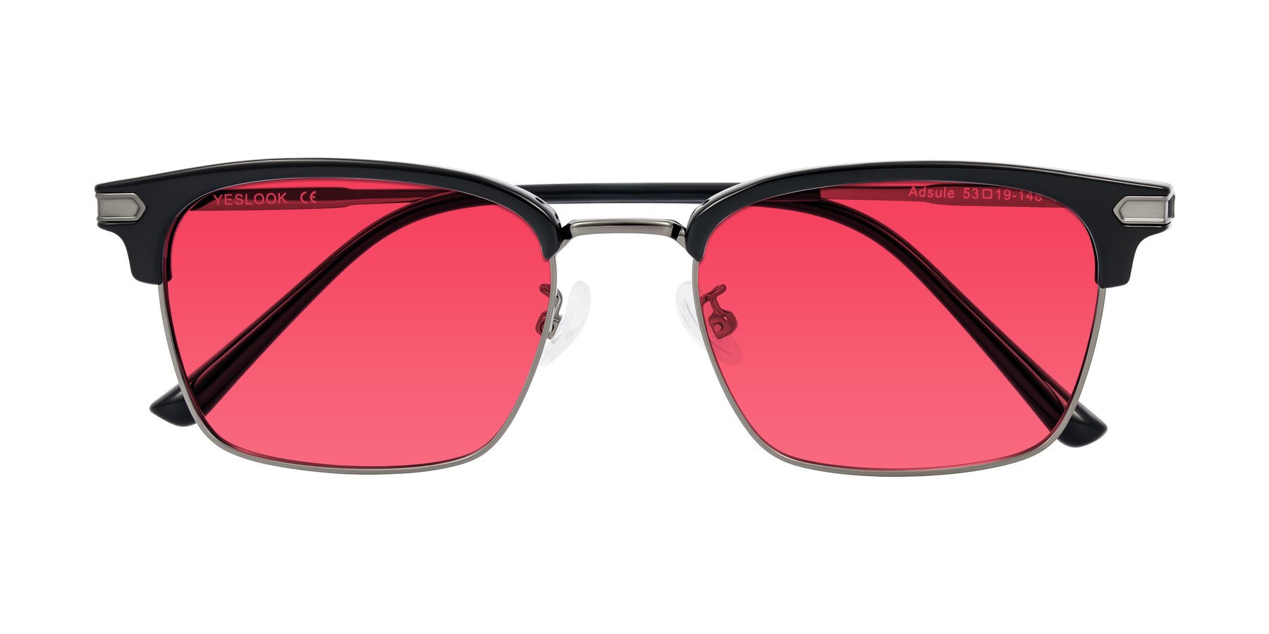 Folded Front of Adsule in Black/Gunmetal with Red Tinted Lenses