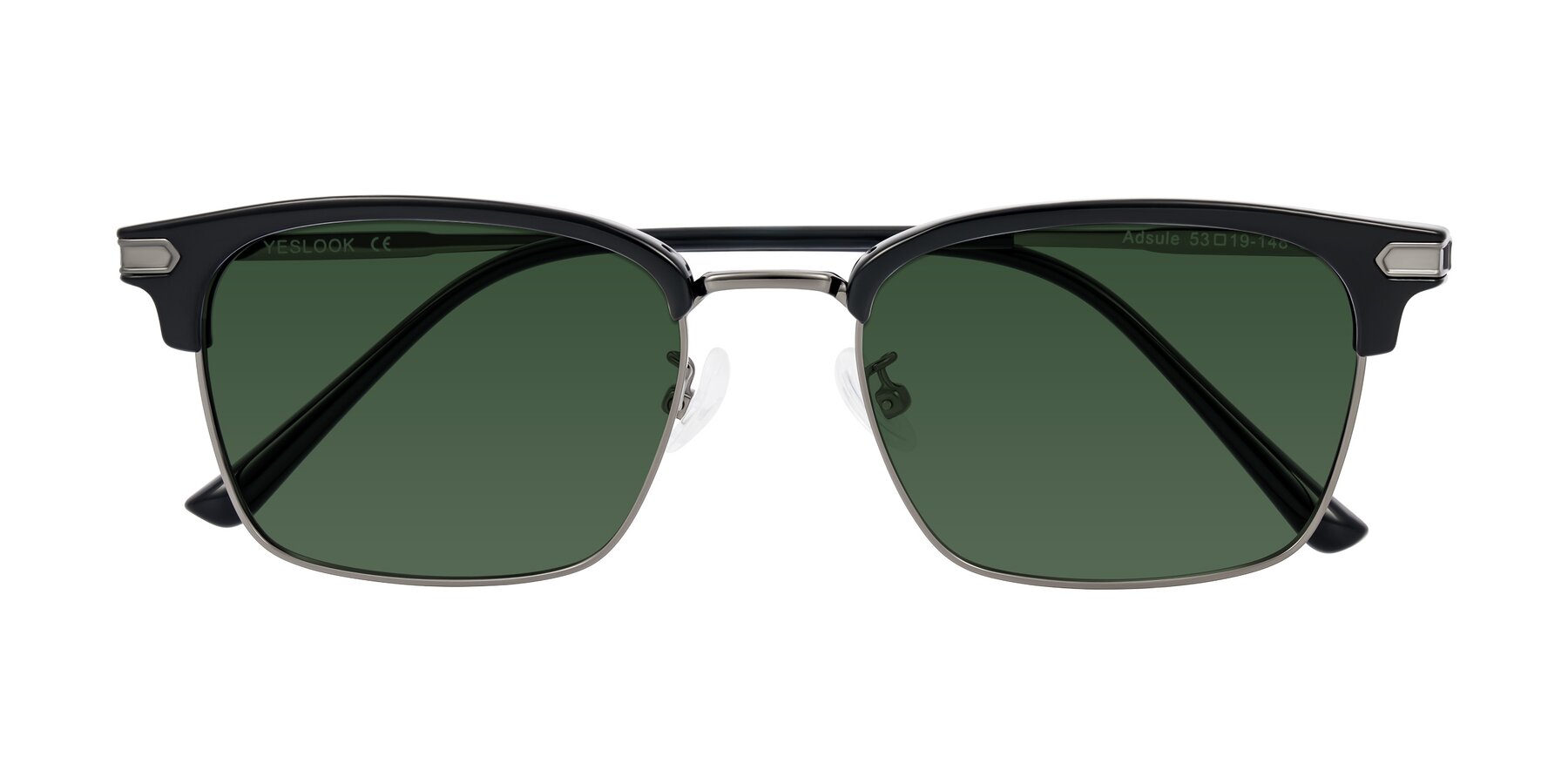 Folded Front of Adsule in Black/Gunmetal with Green Tinted Lenses