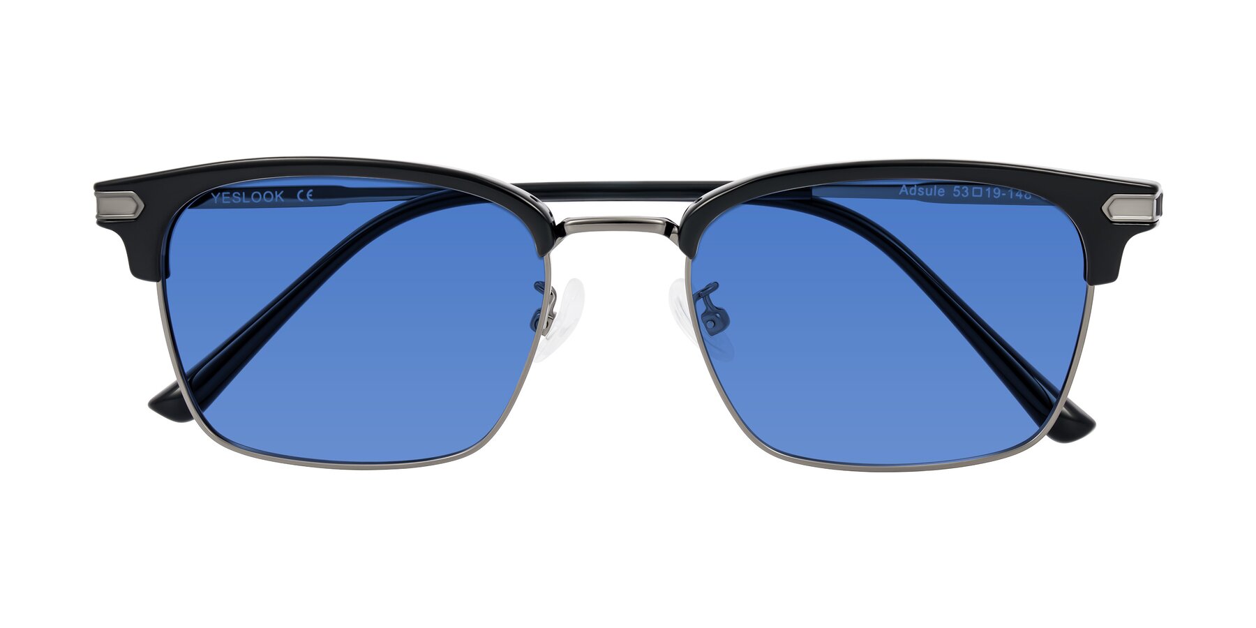 Folded Front of Adsule in Black/Gunmetal with Blue Tinted Lenses