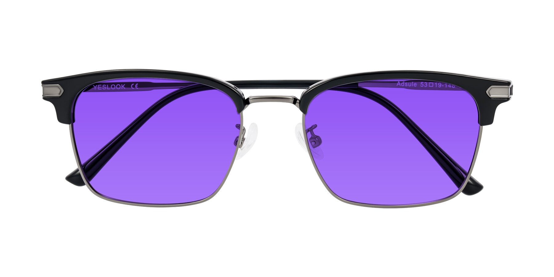 Folded Front of Adsule in Black/Gunmetal with Purple Tinted Lenses