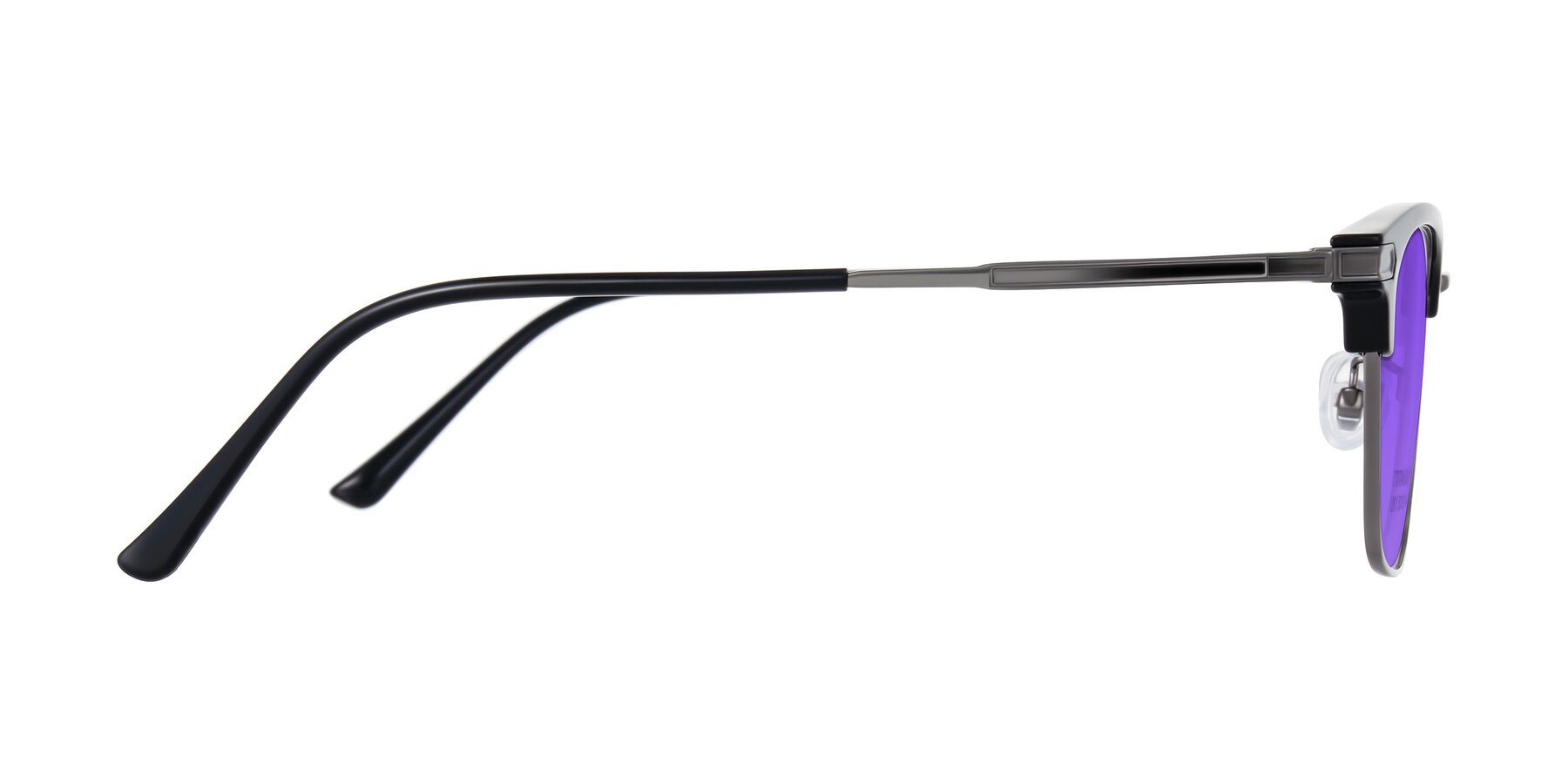 Side of Adsule in Black/Gunmetal with Purple Tinted Lenses