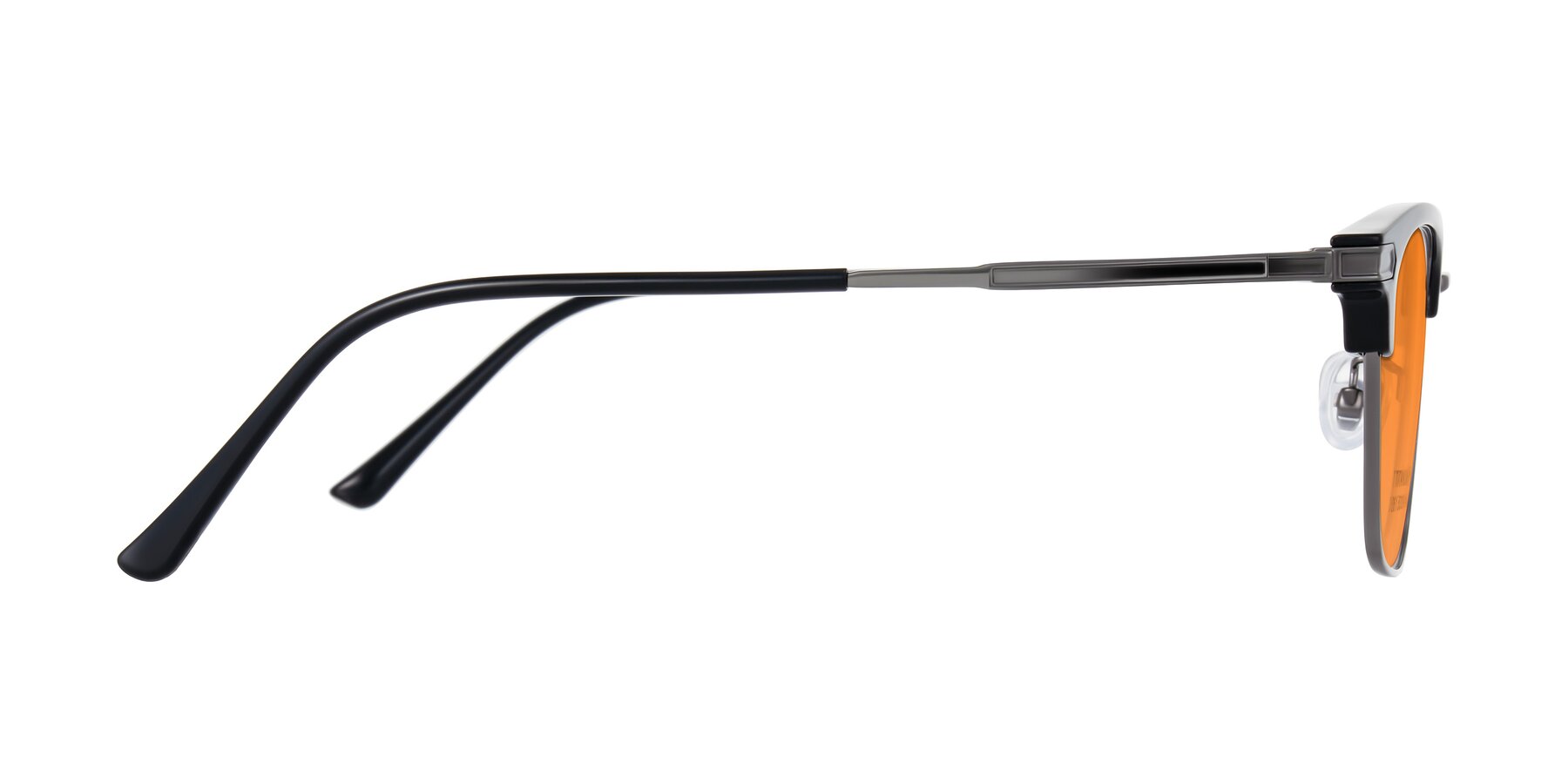 Side of Adsule in Black/Gunmetal with Orange Tinted Lenses