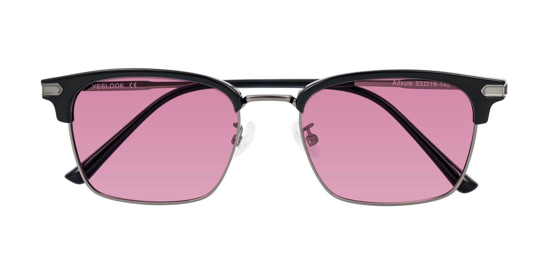Folded Front of Adsule in Black/Gunmetal with Medium Wine Tinted Lenses