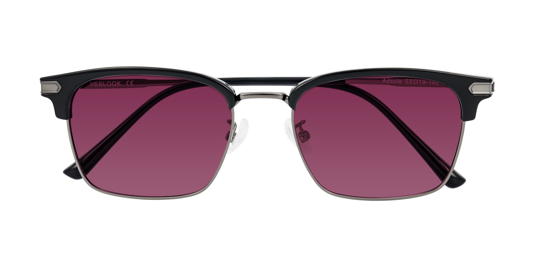 Folded Front of Adsule in Black/Gunmetal with Wine Tinted Lenses